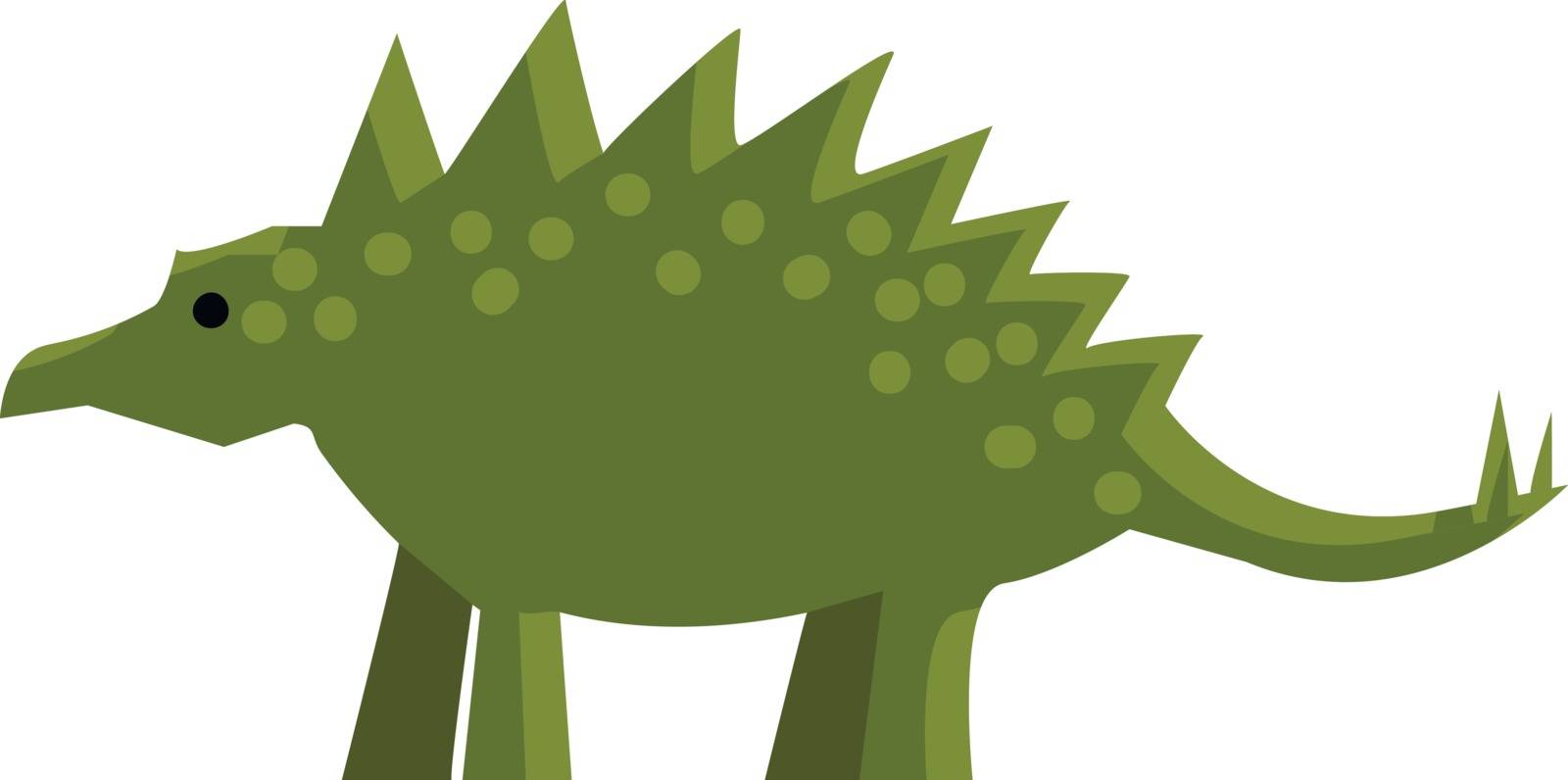An ancient green dinosaur with spikes on its back and tail vector color drawing or illustration 