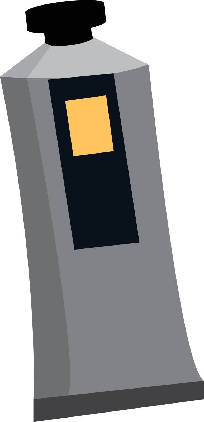 Cartoon oil color in a grey-colored plastic bottle with a black-colored cap and has a yellow-colored switch-like design in one of its sides vector color drawing or illustration 