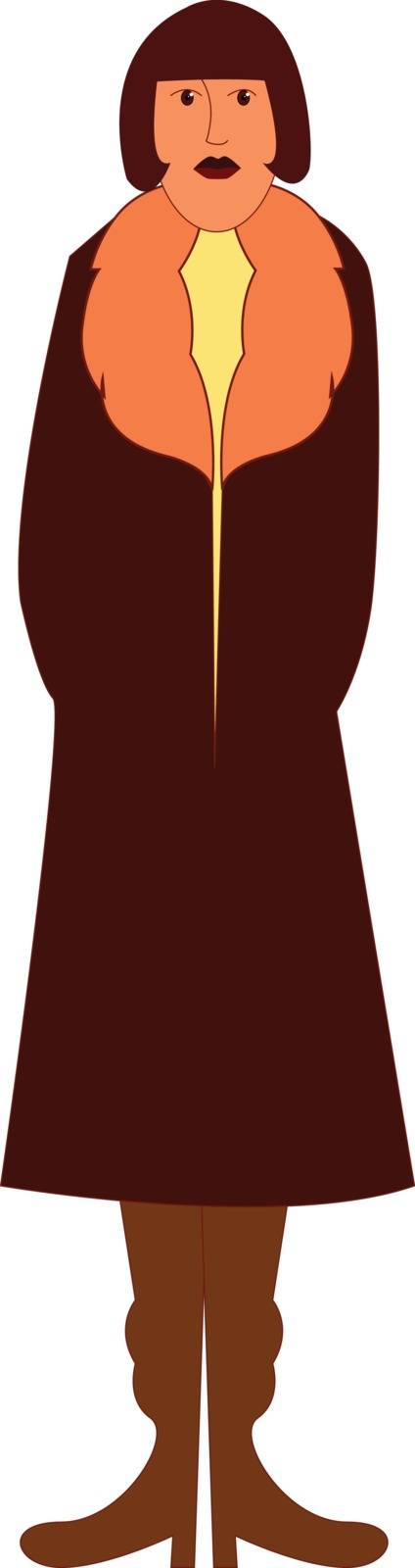 A tall woman in a long brown-colored coat vector or color illust by Morphart