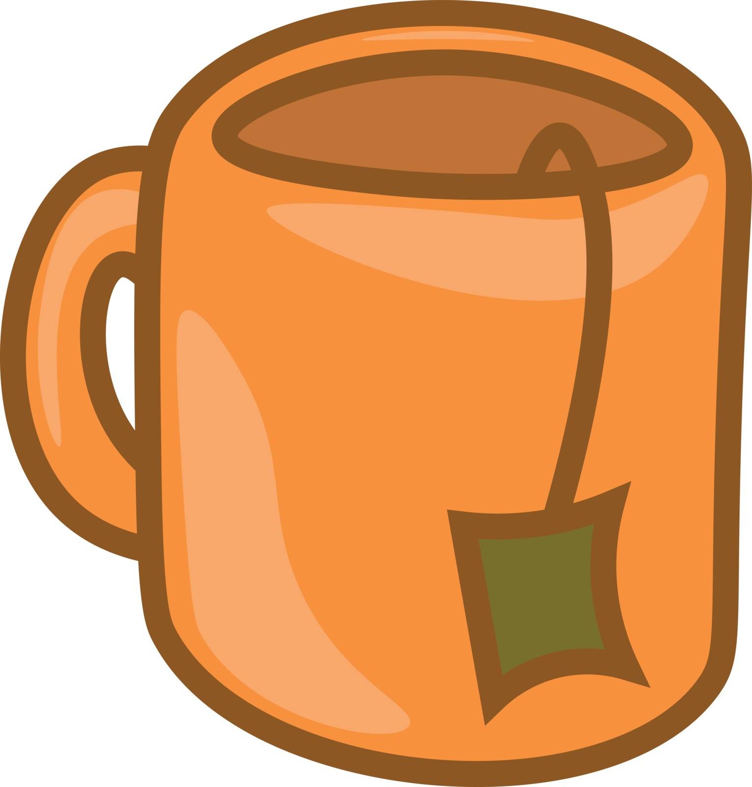 A tea bag dipped in an orange tea mug/Teatime vector or color il by Morphart