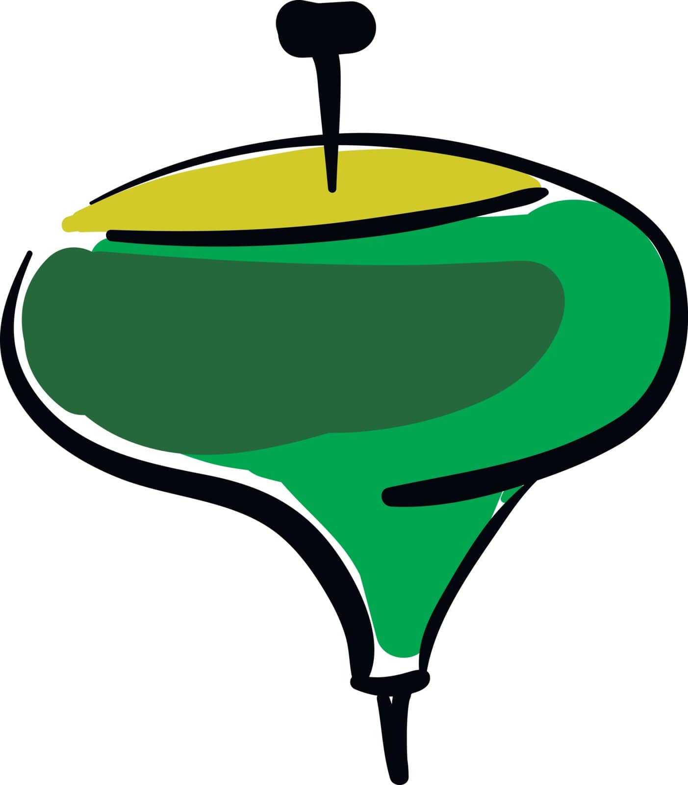 A green spinning top with its nail project up on the top vector color drawing or illustration