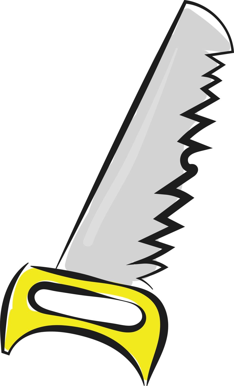 A sharp silver saw with yellow handle vector color drawing or illustration