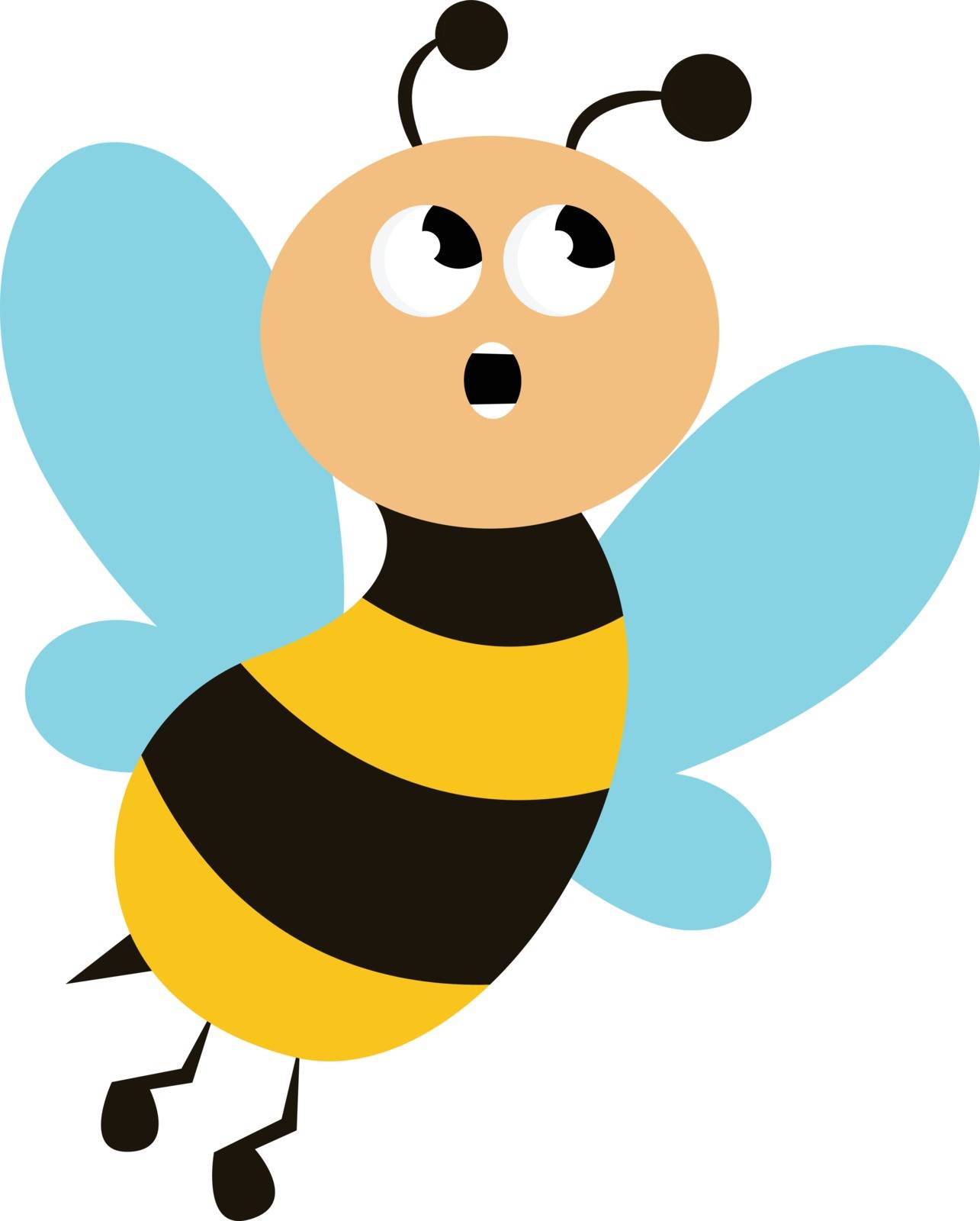 A surprised bee with blue wings with its mouth wide open vector color drawing or illustration