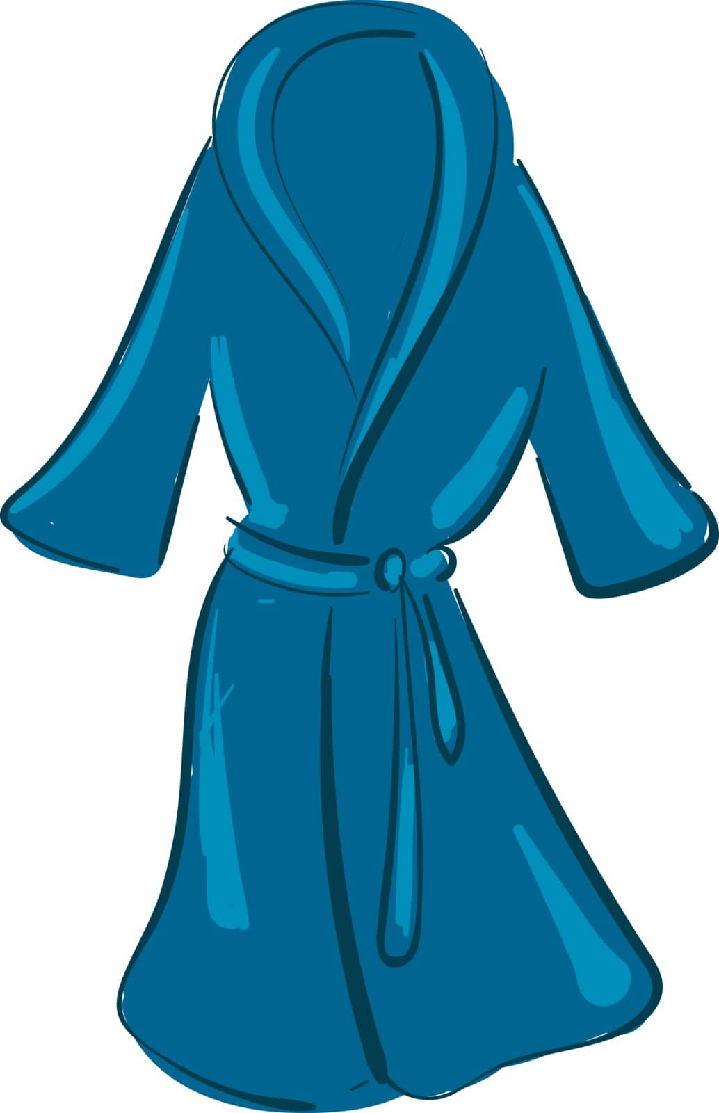 Clipart of a showcase blue-colored bathrobe with the belt loop at waist sides  contrast paneled piping and stitched detailing over the white background  vector  color drawing or illustration