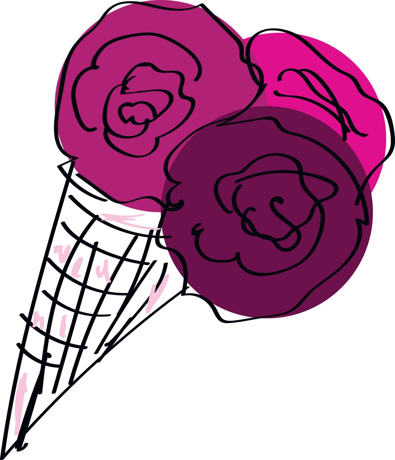 A thin crisp edible cone holds the filling and topped with whole red berries is yummy and delicious  vector  color drawing or illustration
