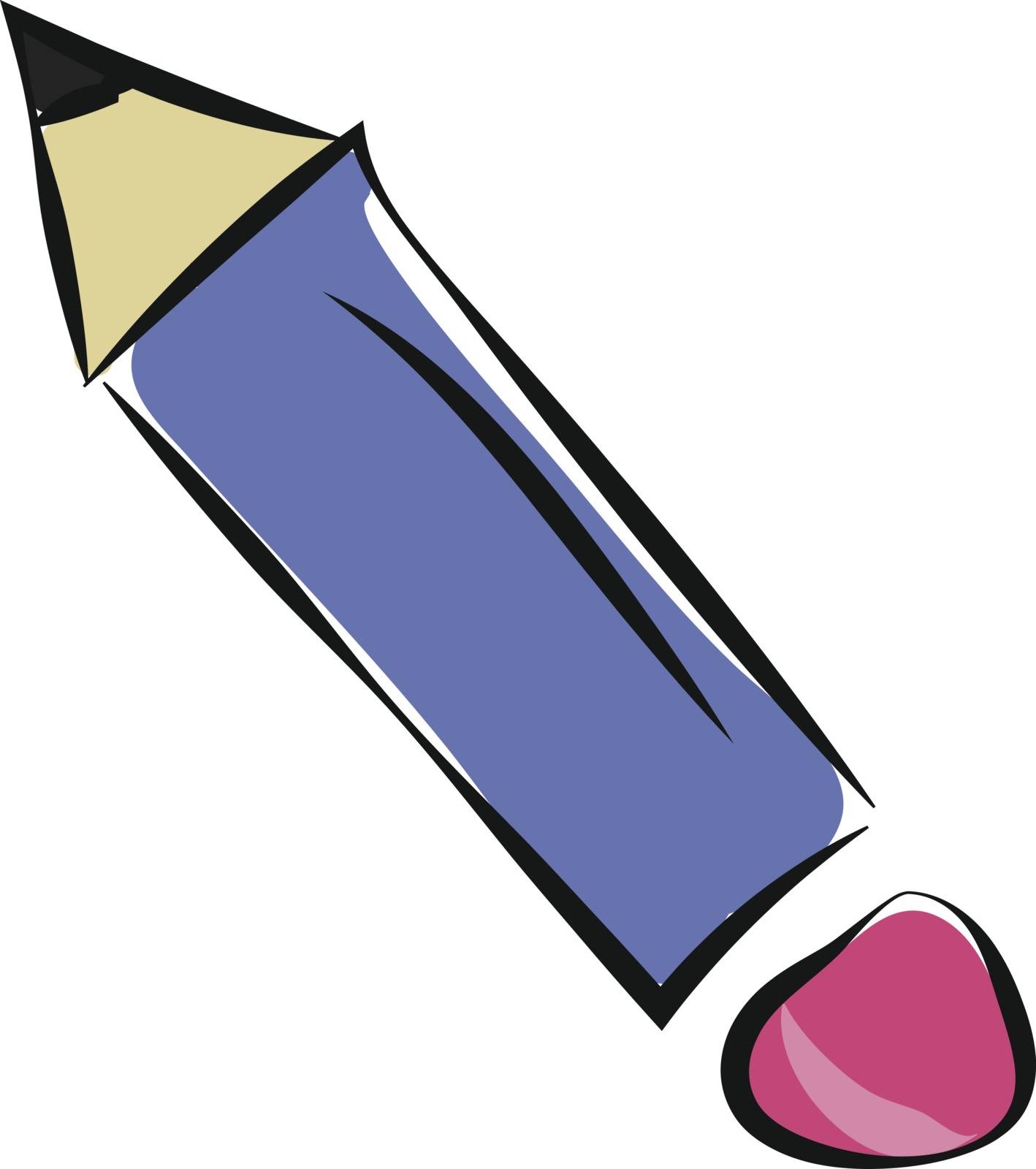 A blue pencil with a rose-colored pencil eraser at one end and a sharpened point at the other stands facing the left-up position   vector  color drawing or illustration