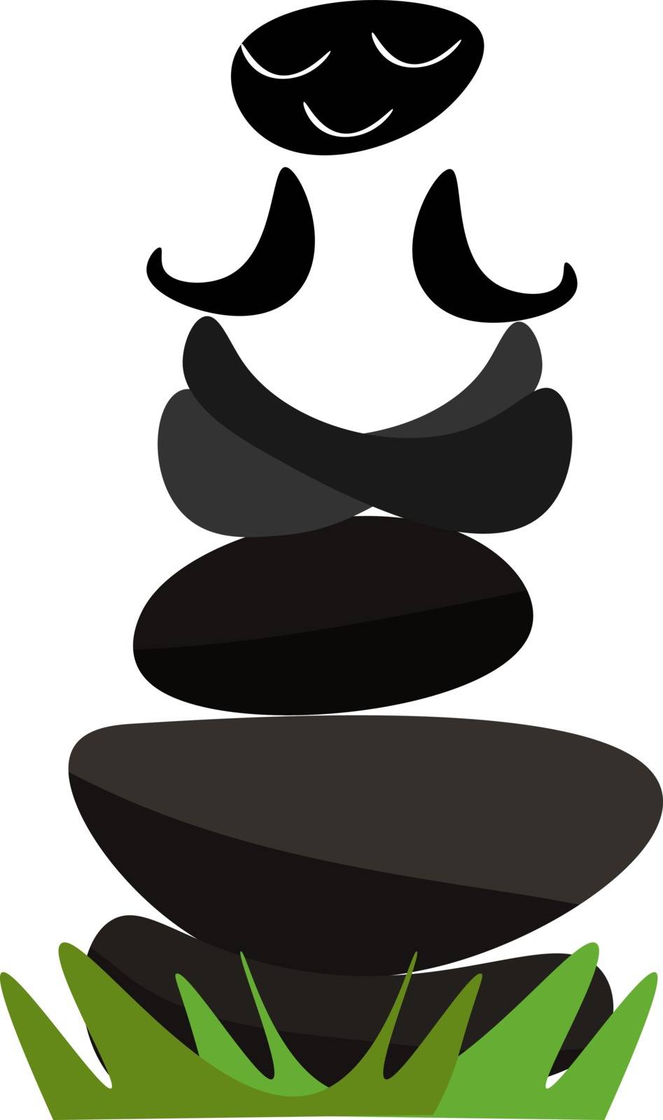 Portrait of meditating black stones mounted with an idol  above the green grassland  vector  color drawing or illustration