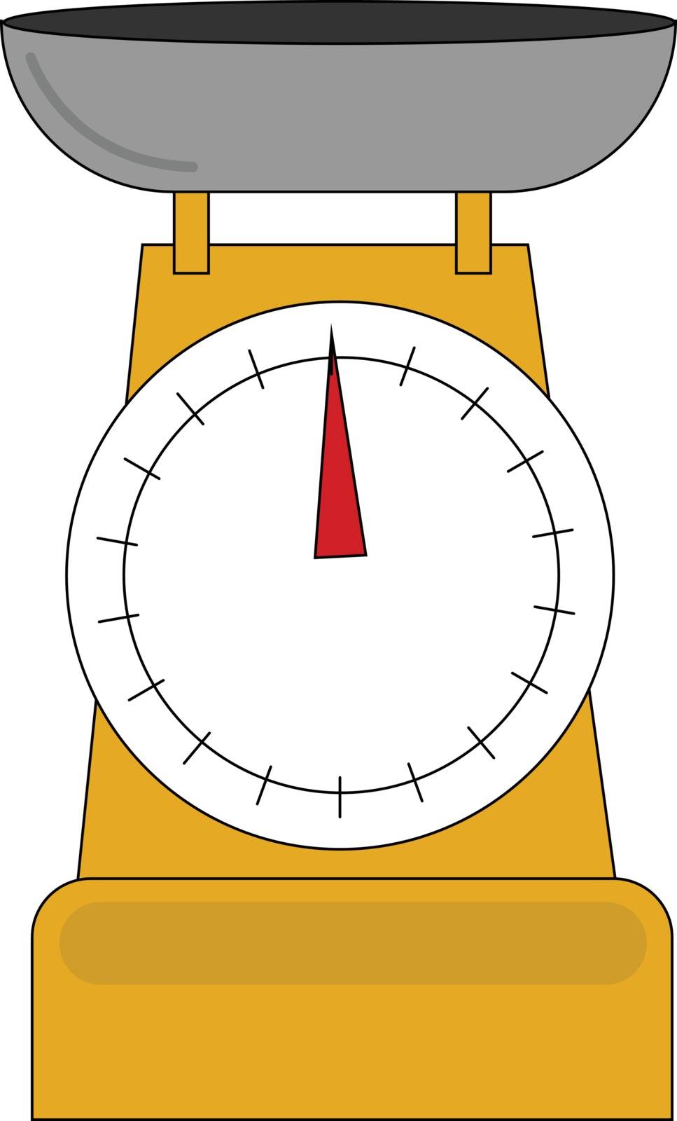 An easily removable stainless steel weighing bill mounted on the unit with an analog graduation scale with an angled red dial  vector  color drawing or illustration