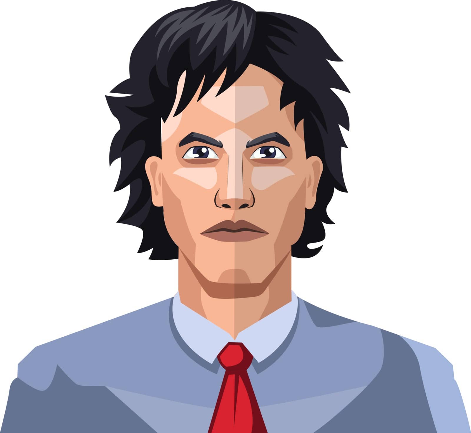 Handsome guy with long black hair illustration vector on white background
