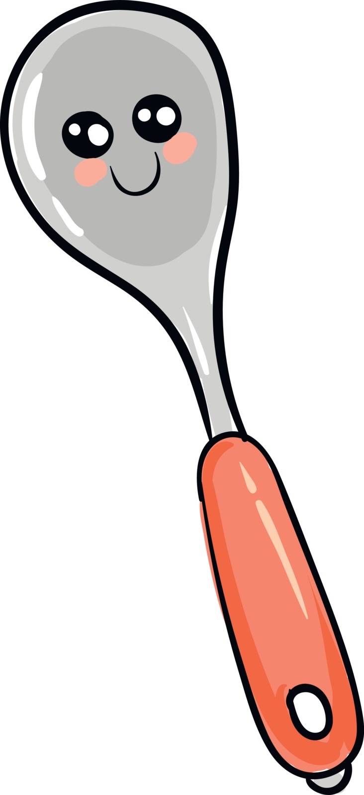 Face of a happy spoon with red handle, vector, color drawing or illustration. 