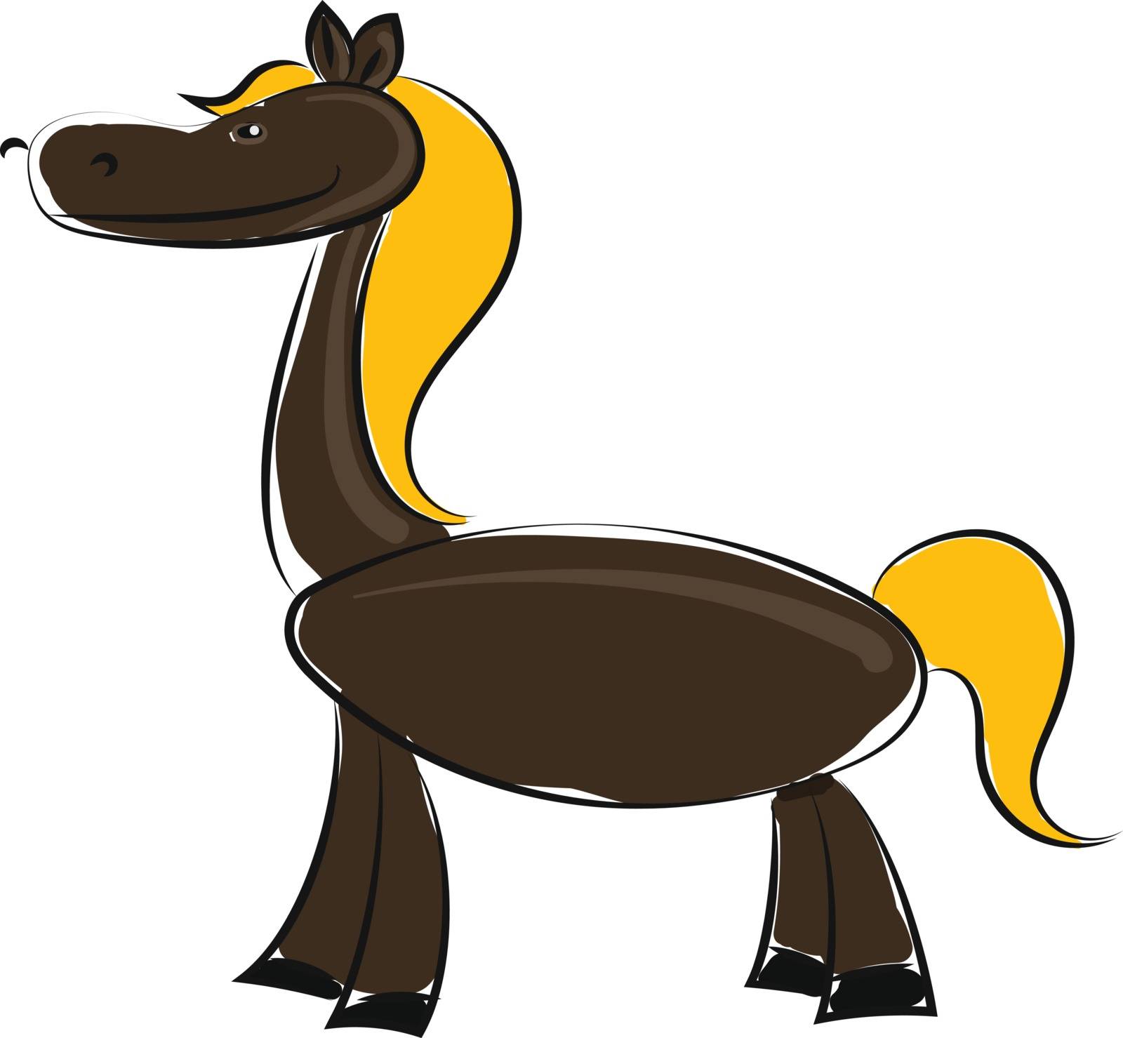A dark brown horse with yellow hair and tail, vector, color drawing or illustration.