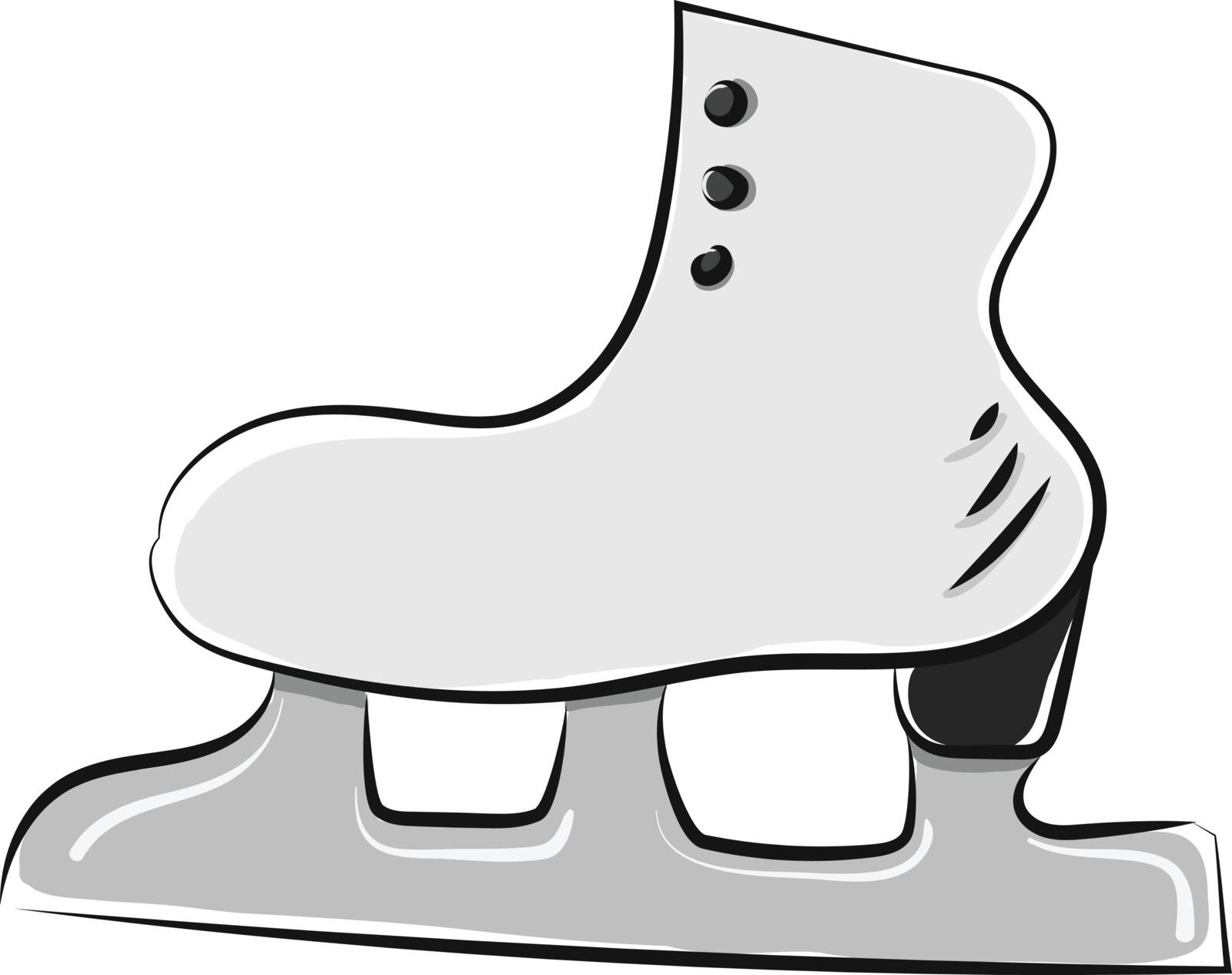A single white ice skate with silver blade, vector, color drawing or illustration. 