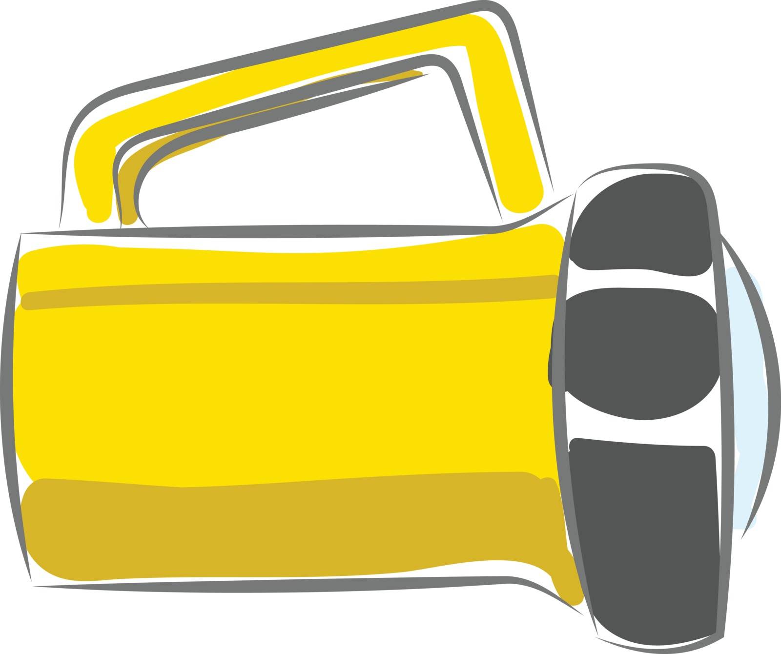 Clipart of a yellow-colored spot light with smart designs and a reflector for brighter light generates focused spotlight when the switch button is turned on, vector, color drawing or illustration. 