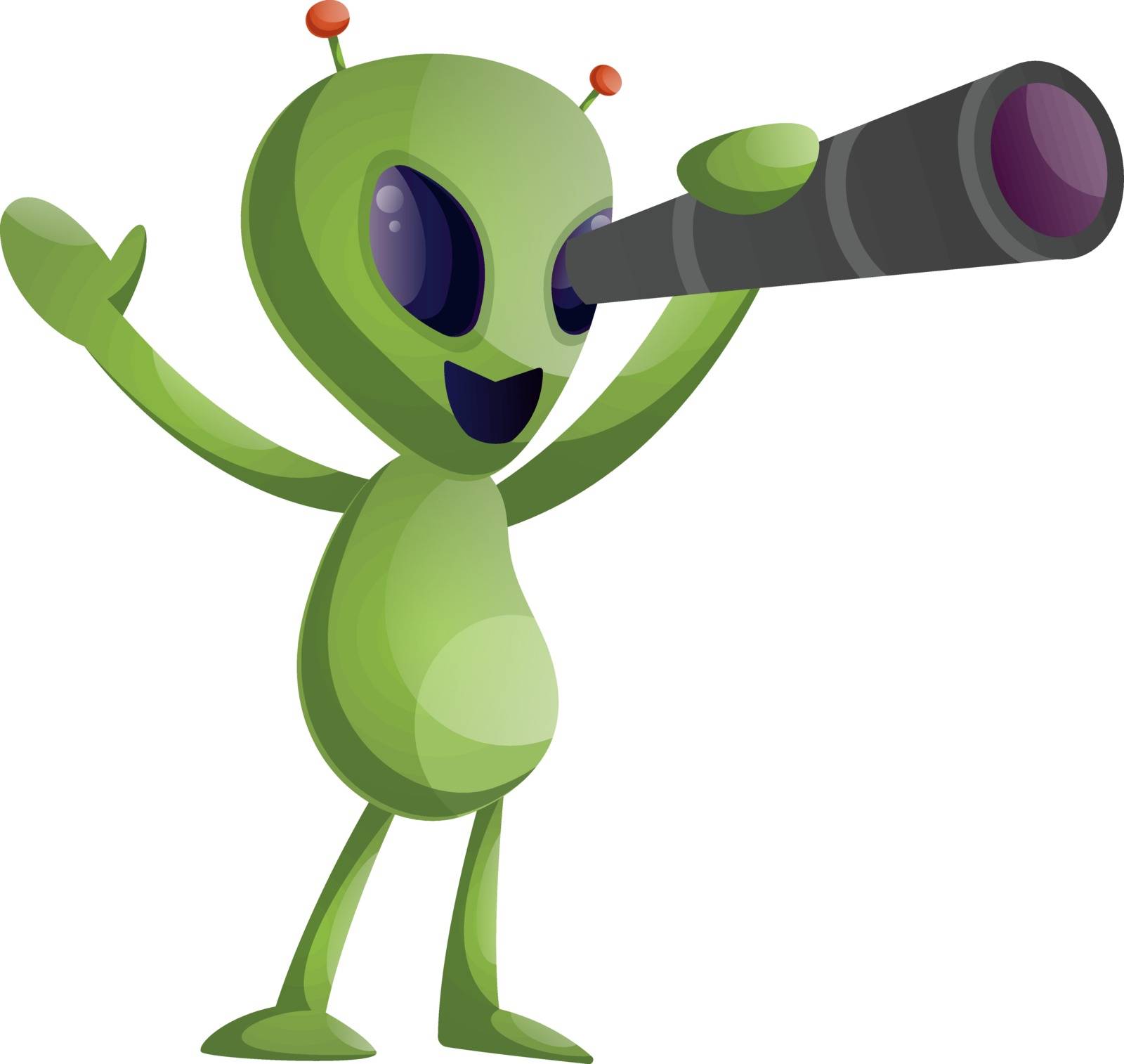 Alien with telescope, illustration, vector on white background.