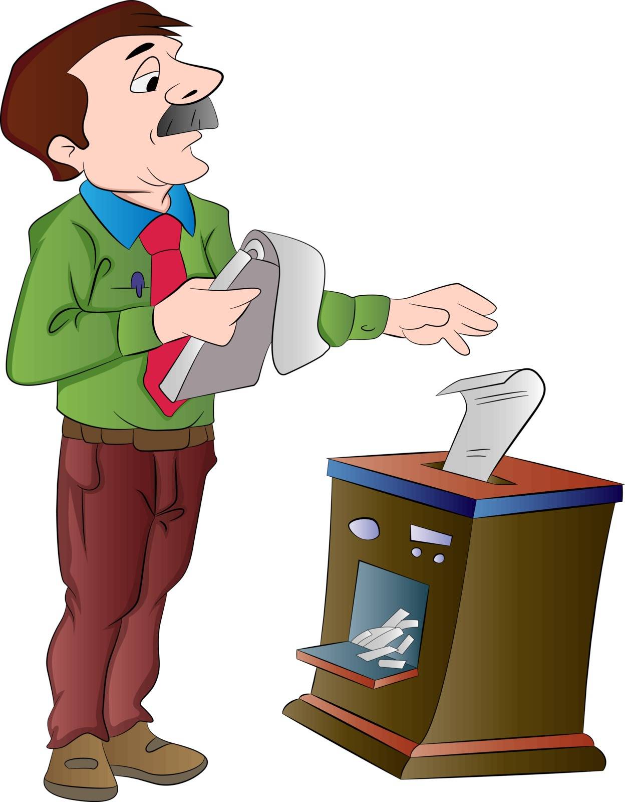 Man Shredding Documents, vector illustration