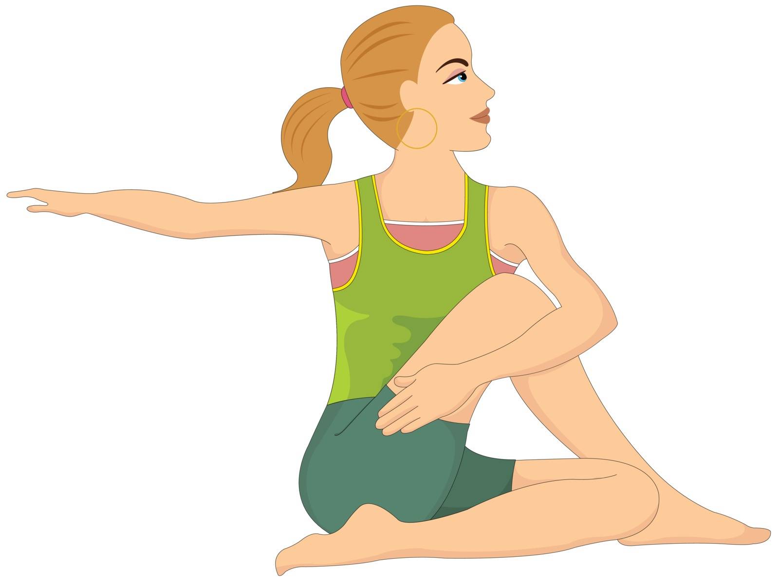 Exercising, woman doing stretching, vector illustration