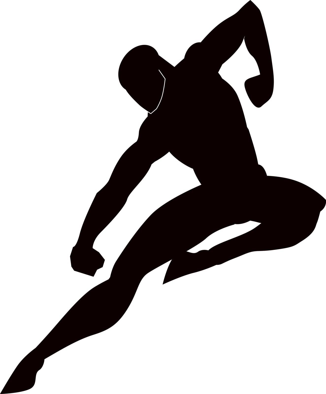 Martial Arts, Black Silhouette of a Man, Punching and Kicking, vector illustration