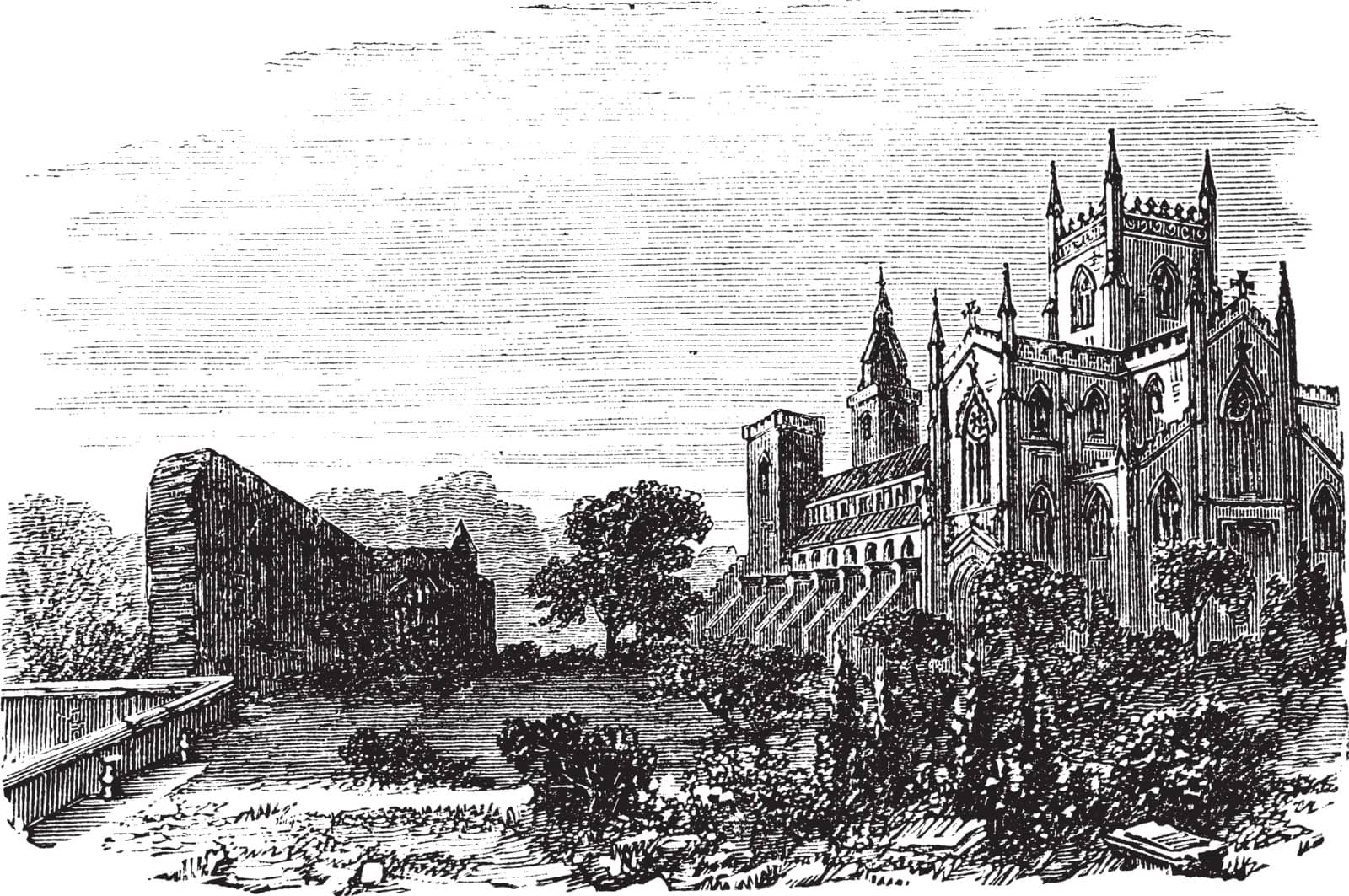 Dunfermline in Fife, Scotland, vintage engraving by Morphart