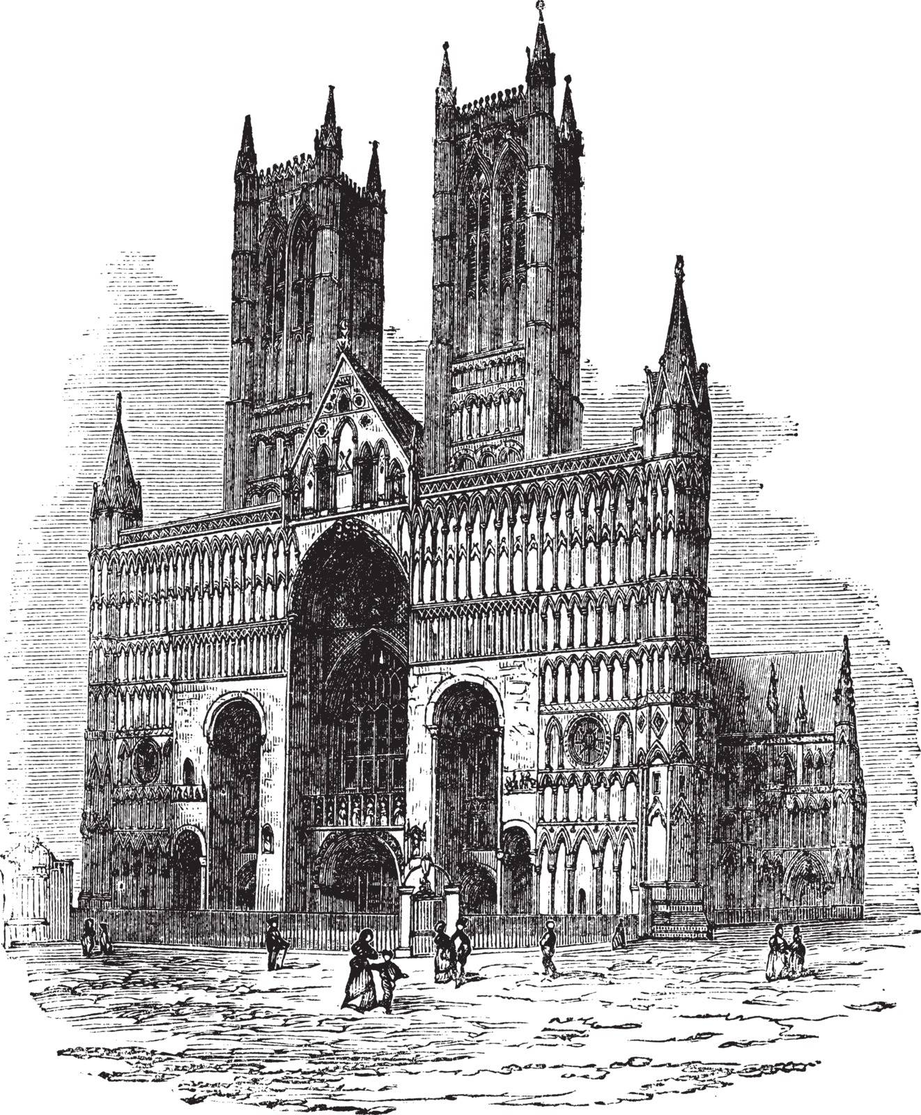 Lincoln Cathedral or The Cathedral Church of the Blessed Virgin Mary of Lincoln. vintage engraved illustration. Trousset encyclopedia (1886 - 1891).