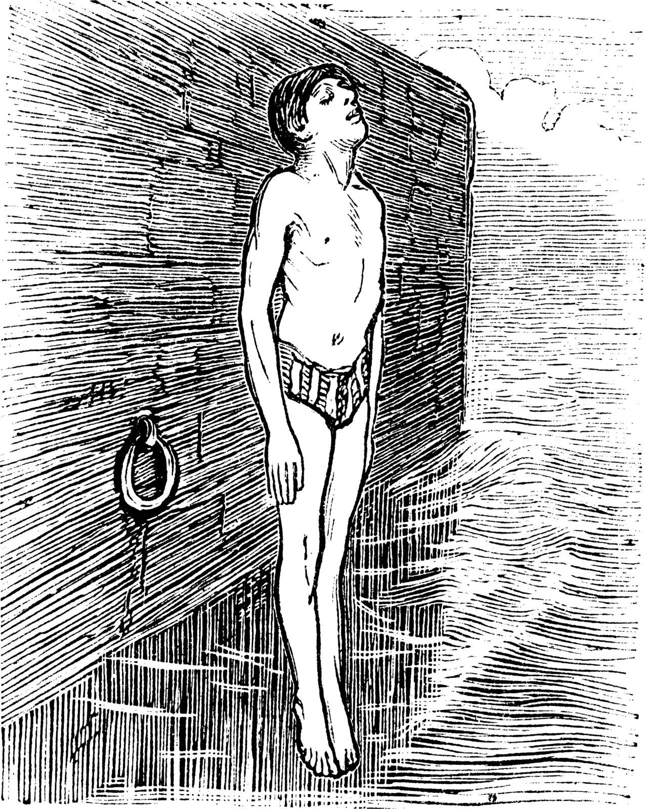 Diving Feet First, vintage engraved illustration. Trousset encyclopedia (1886 - 1891).