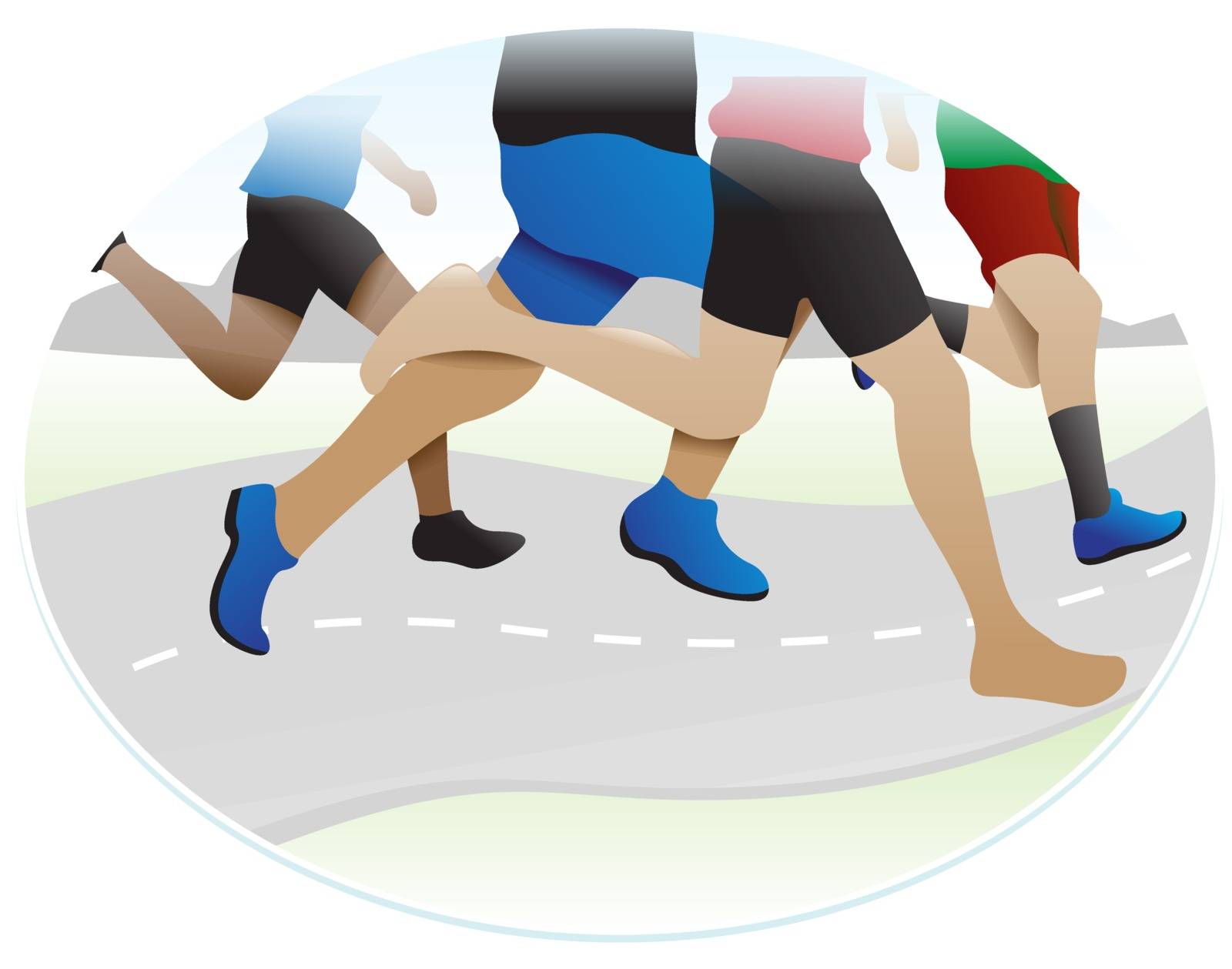 Running, legs of several runners, vector illustration