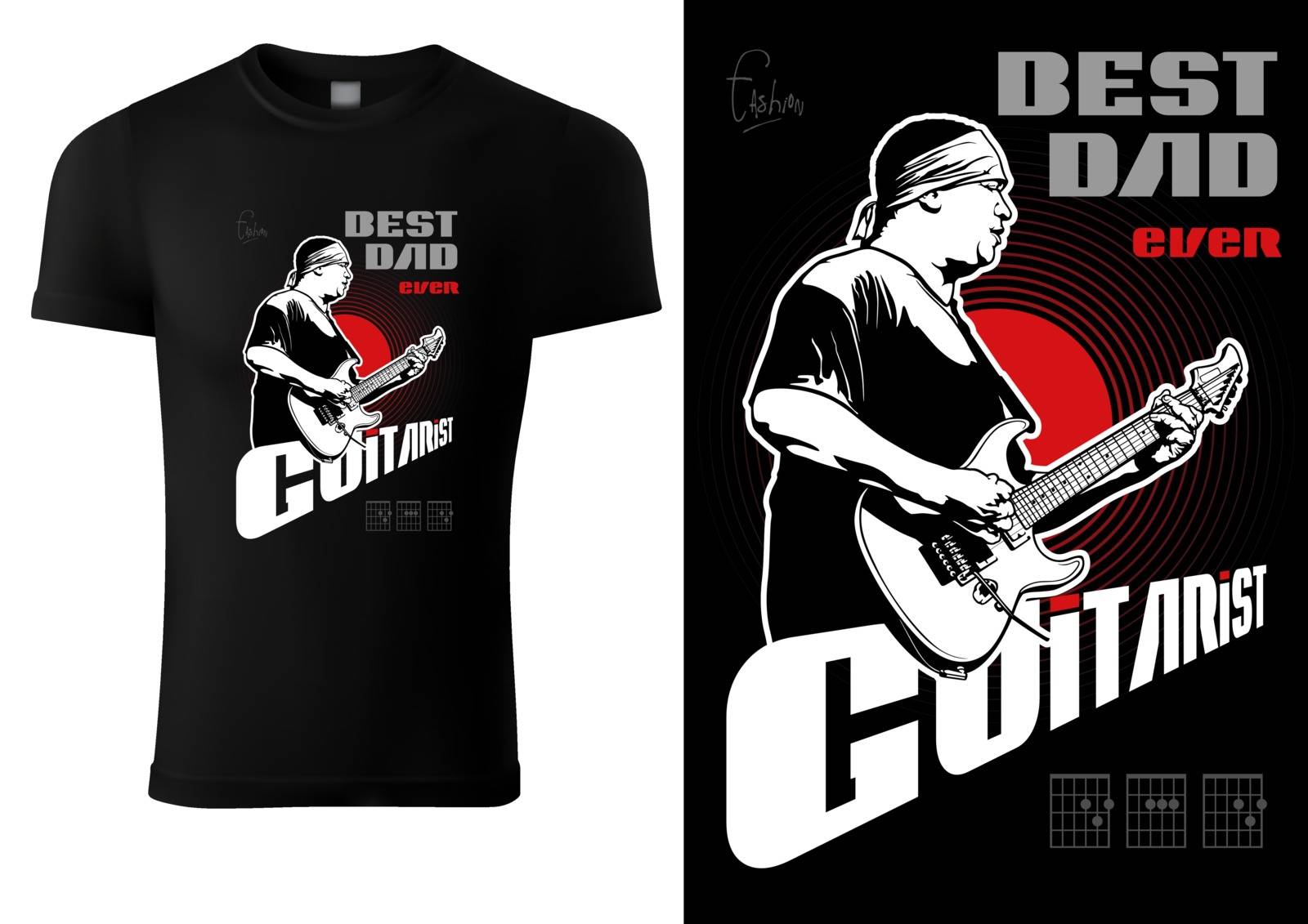 Black T-shirt with Rock Guitarist - Graphic Illustration for Printing or Wallpaper and etc., Vector