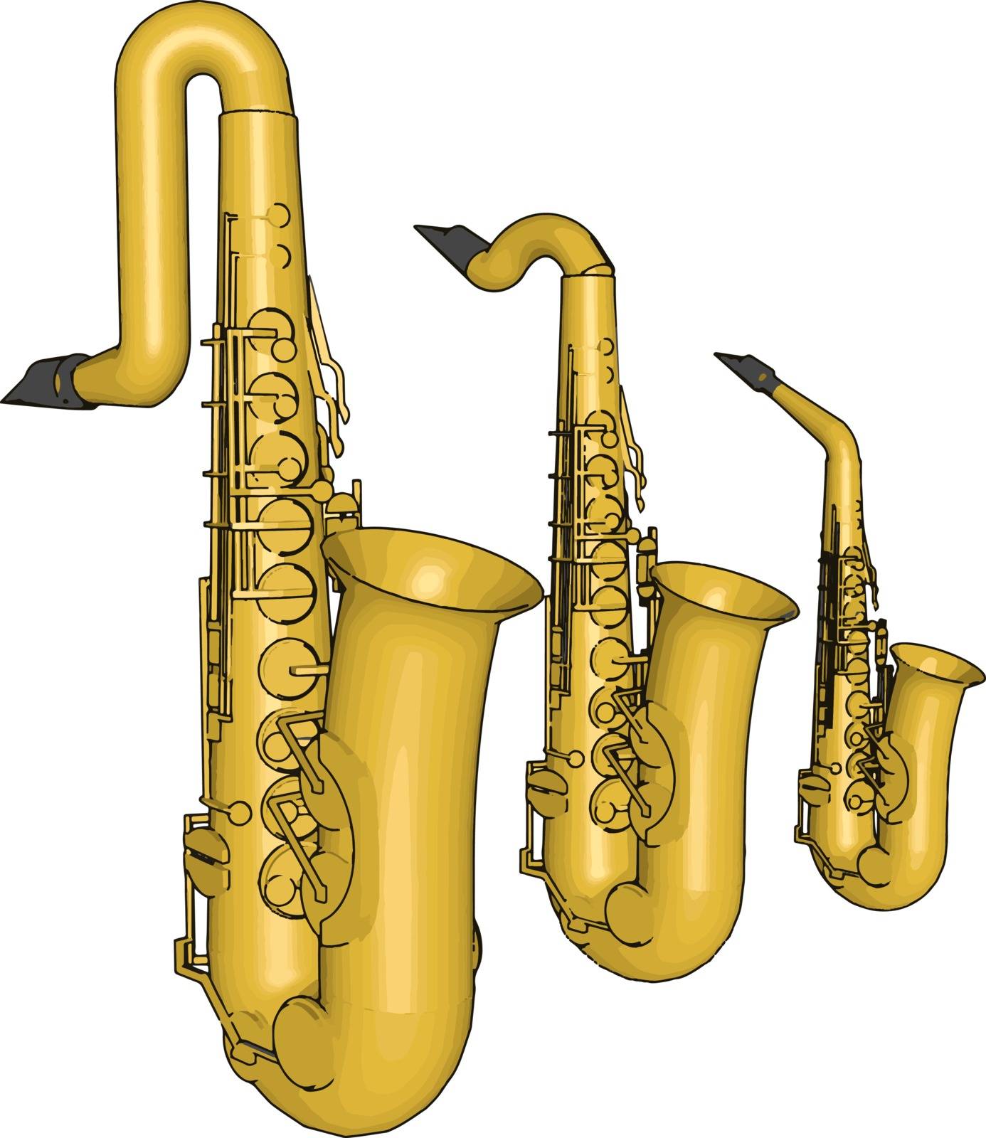 Yellow saxophone, illustration, vector on white background. by Morphart