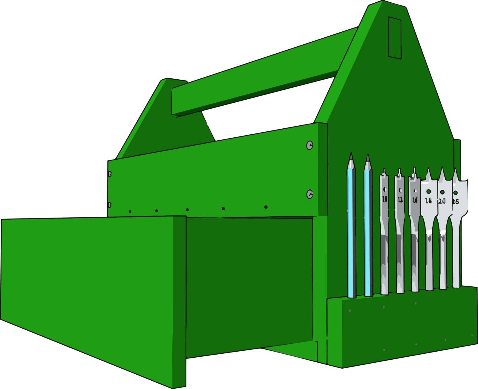 Green tool box, illustration, vector on white background.