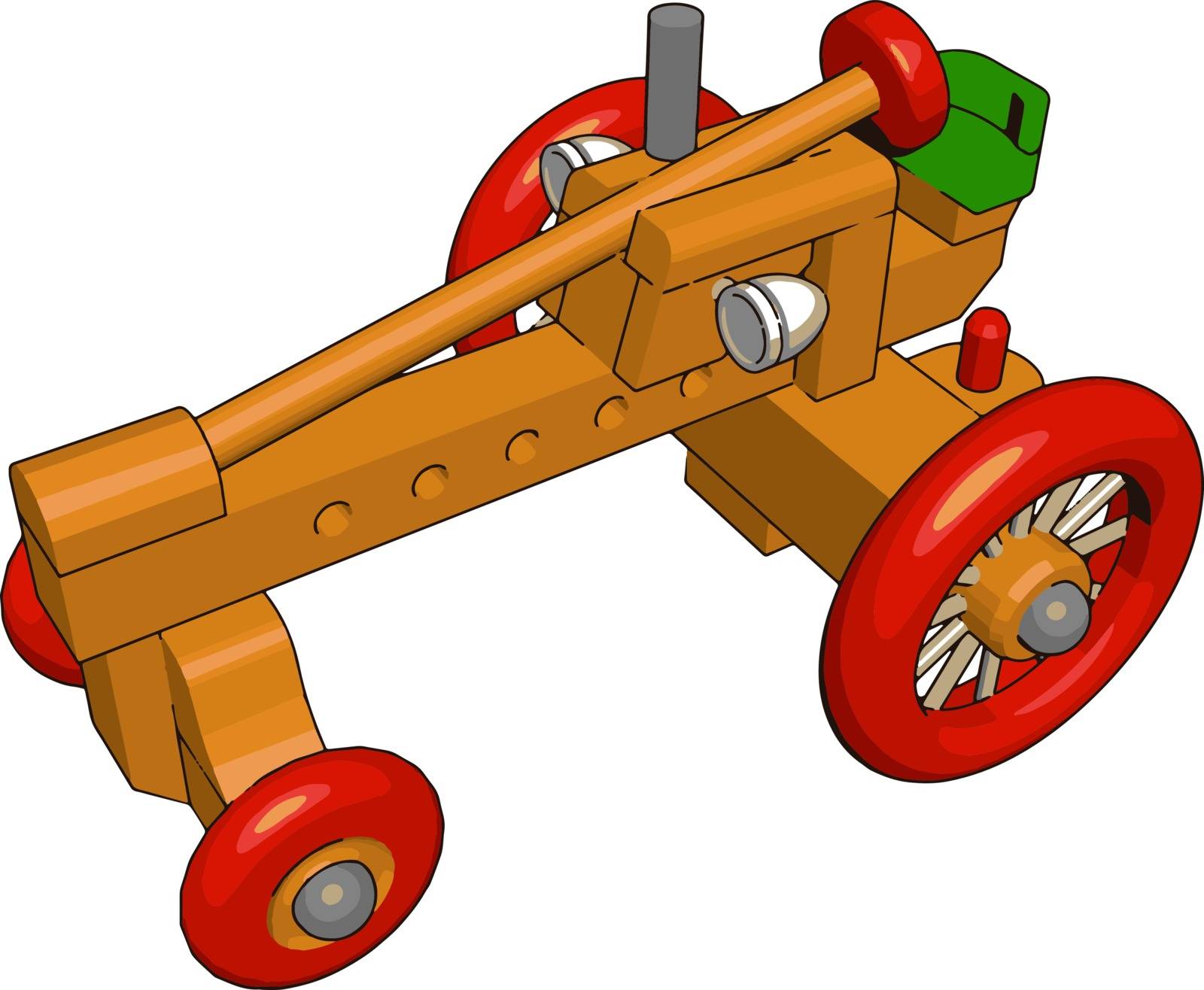 Red tractor toy, illustration, vector on white background.