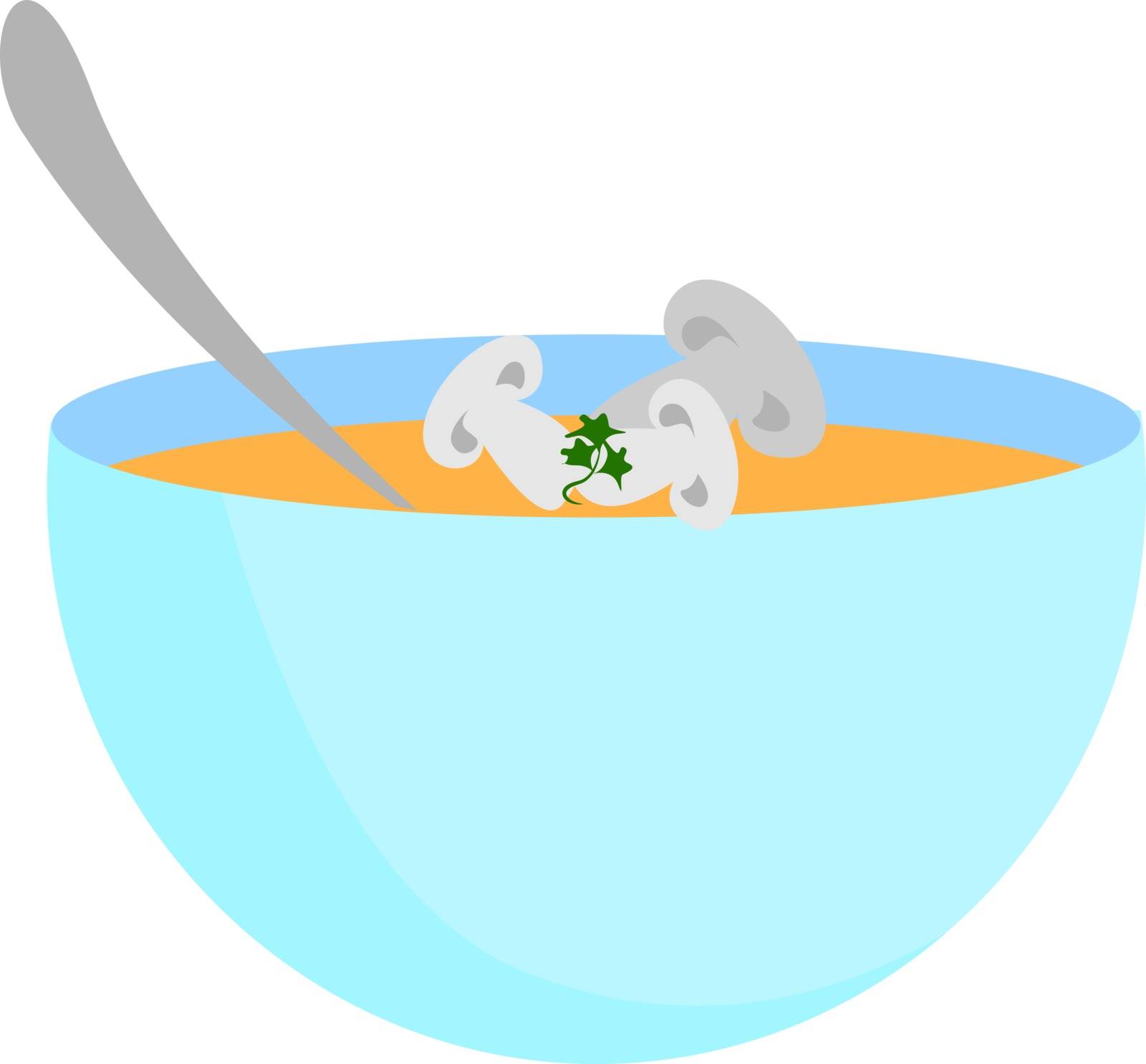 Mushroom in bowl, illustration, vector on white background.