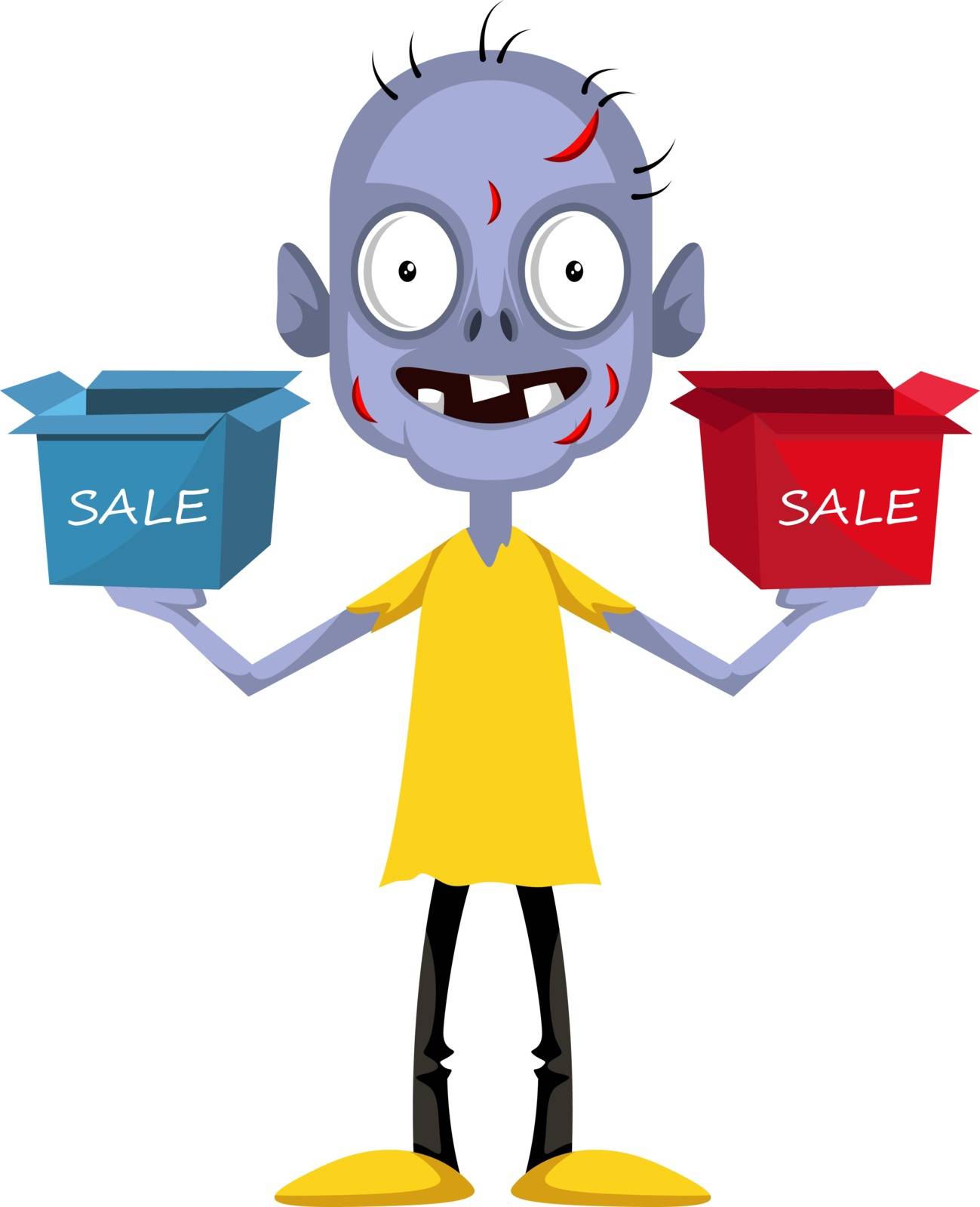 Zombie with sale box, illustration, vector on white background. by Morphart