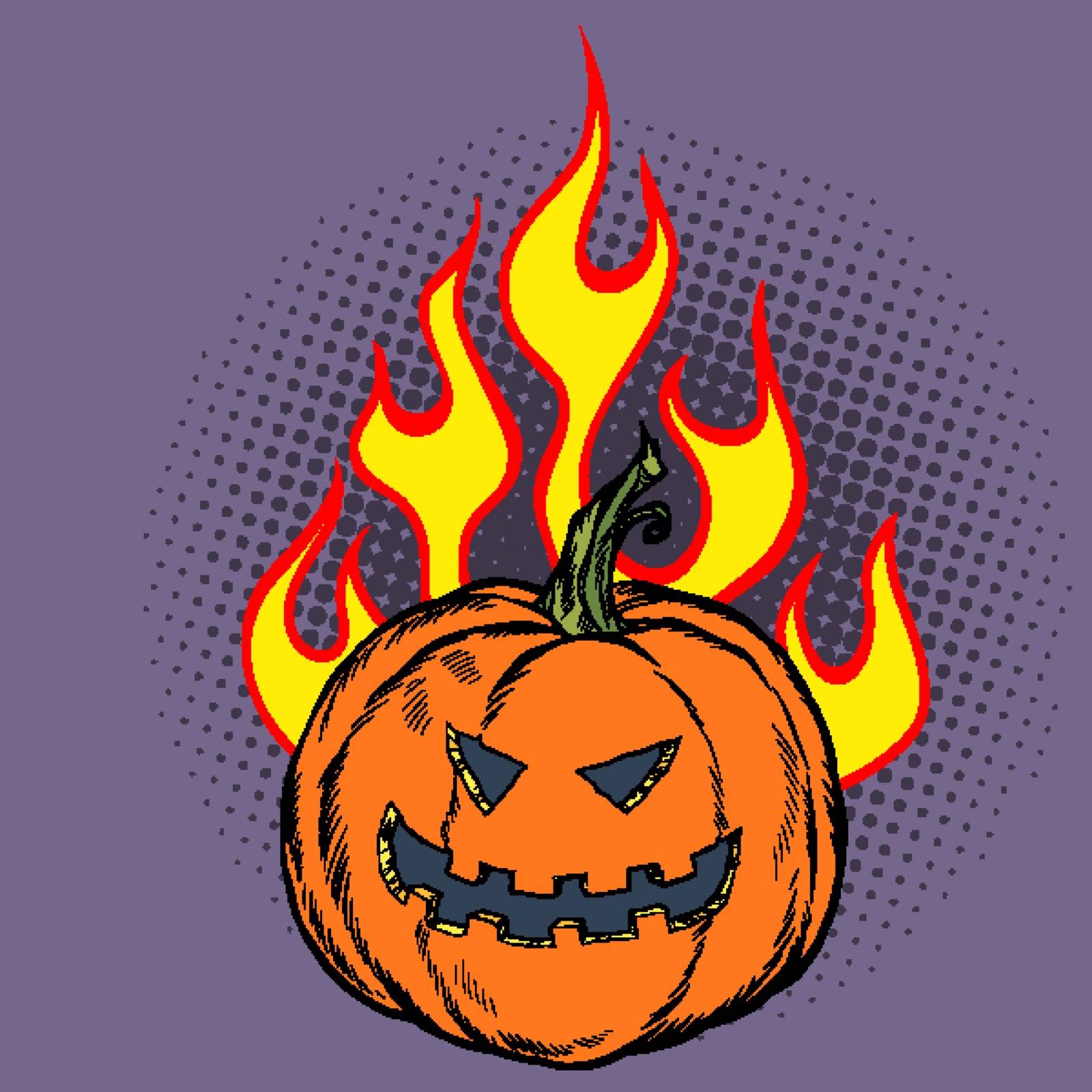 Halloween pumpkin in the flames of hell by studiostoks