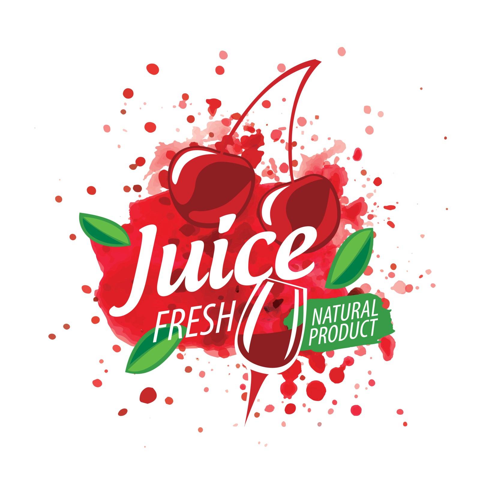 Vector logo splashes of cherry juice on white background.