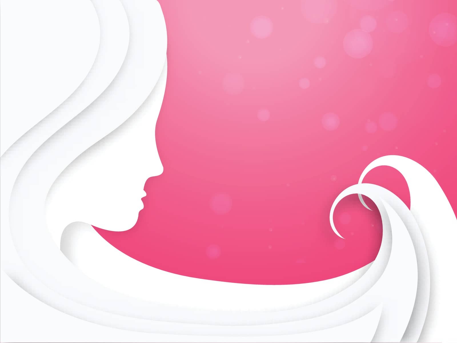 Paper cut style woman face on glossy pink background for women's day celebration poster or banner design.