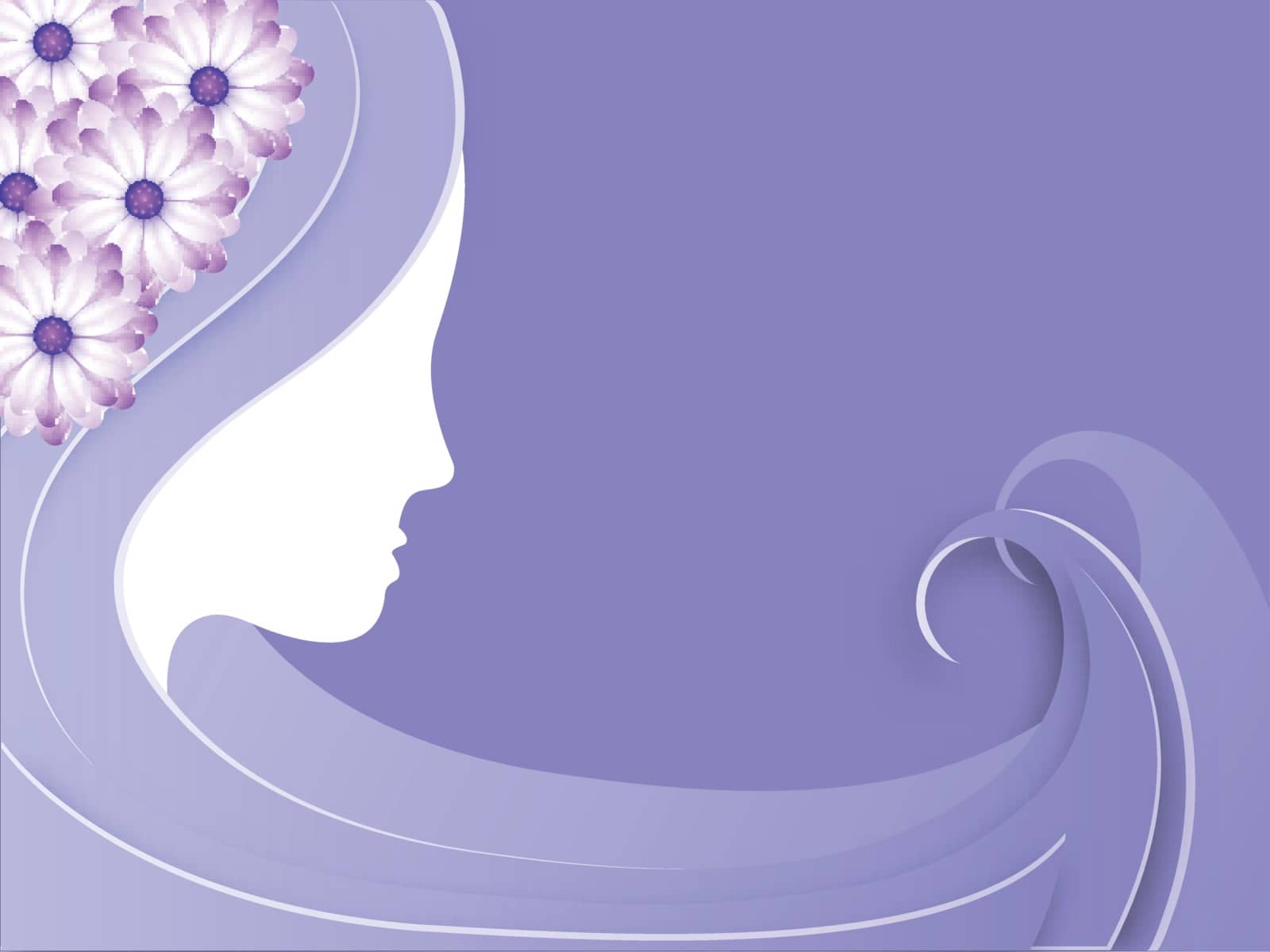 Paper cut style woman face on purple background for women's day celebration poster or banner design.