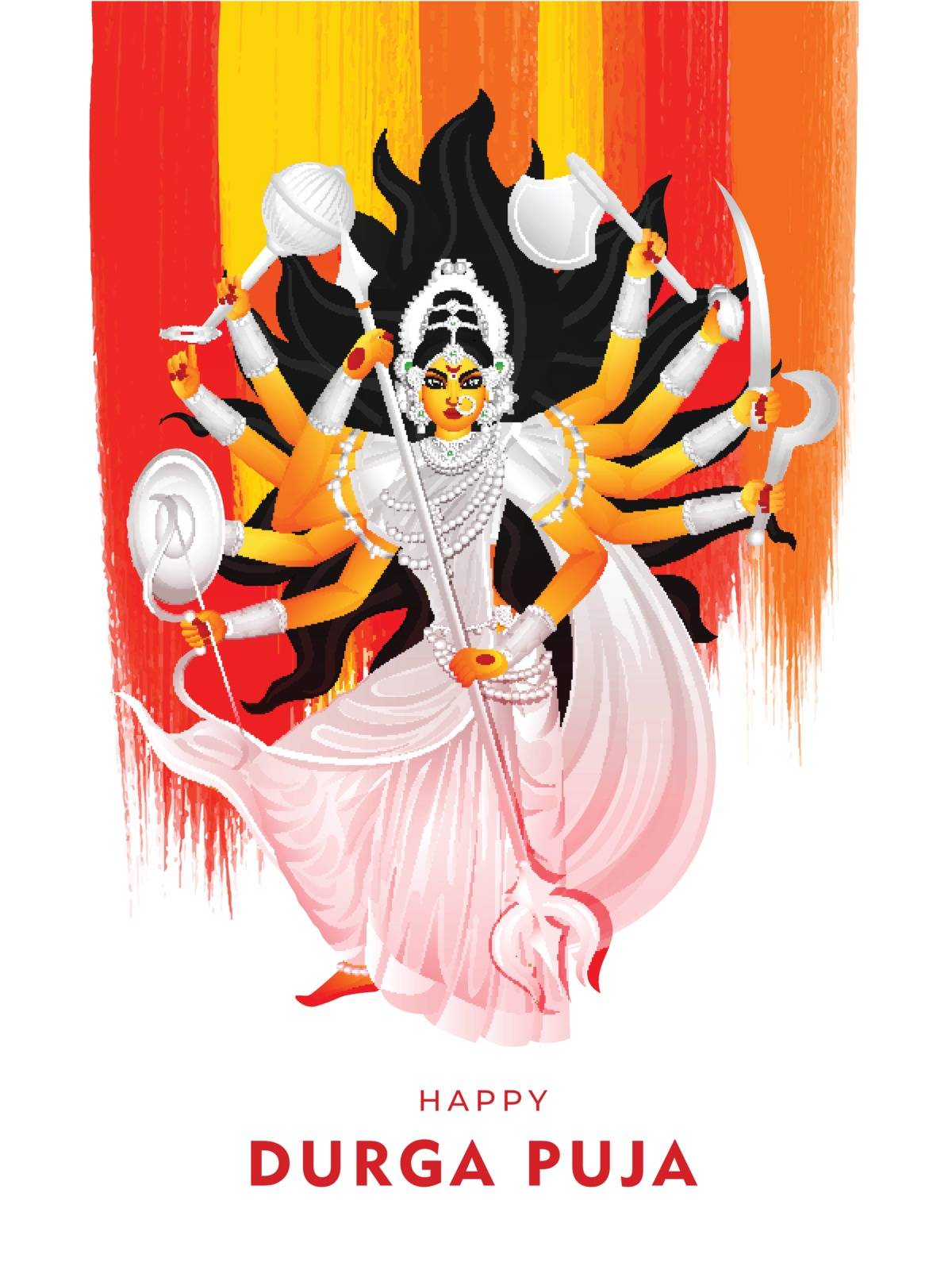 Illustration of Hindu Mythological Goddess Durga on brush stroke background for Happy Durga Puja celebration concept. Can be used as greeting card or template design.