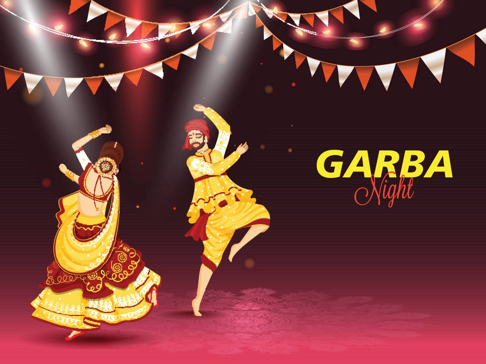 Illustration of couple dancing on occasion of Garba Night concept. Can be used as advertising poster or banner design.