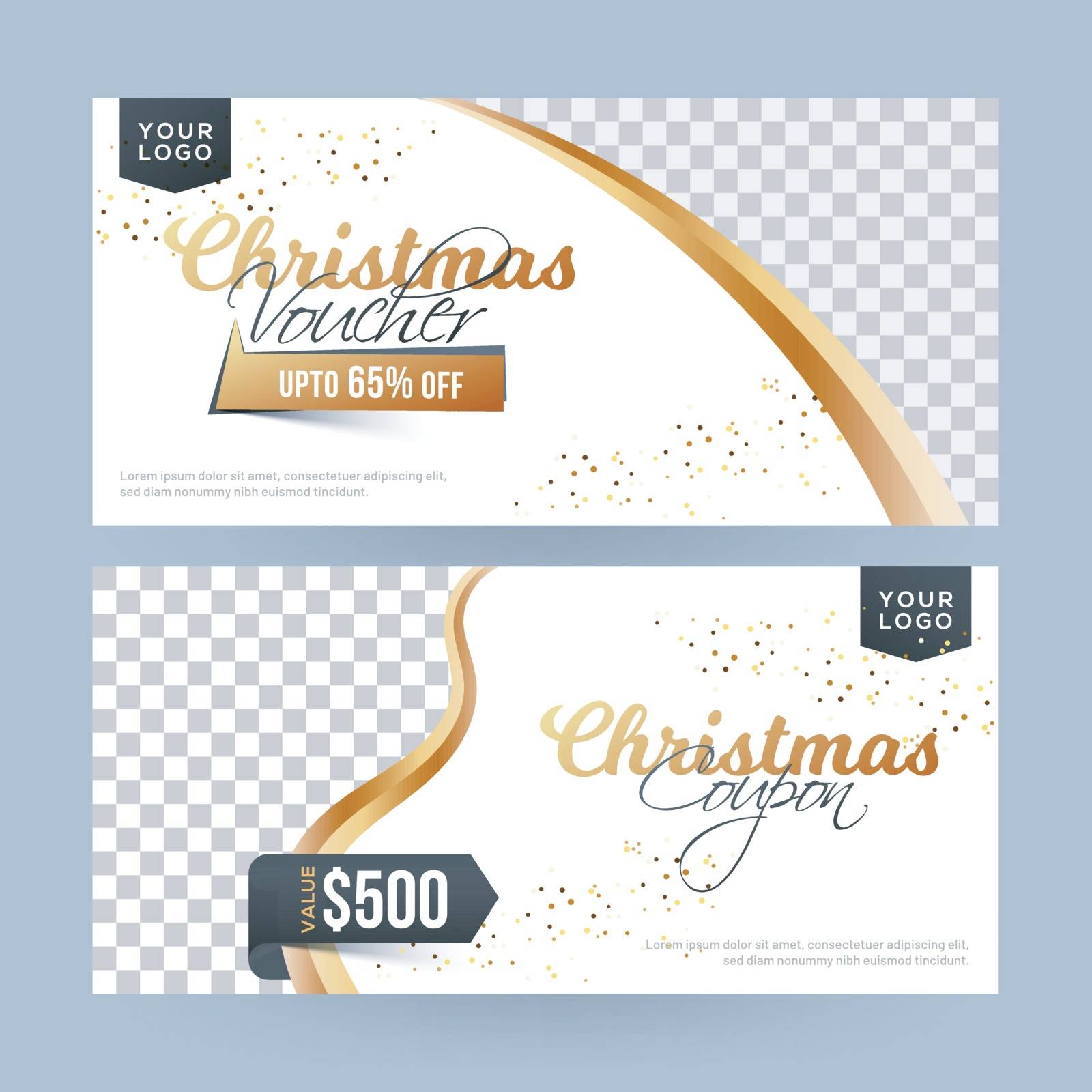 Christmas voucher or coupon layout with different discount value and space for your product image.