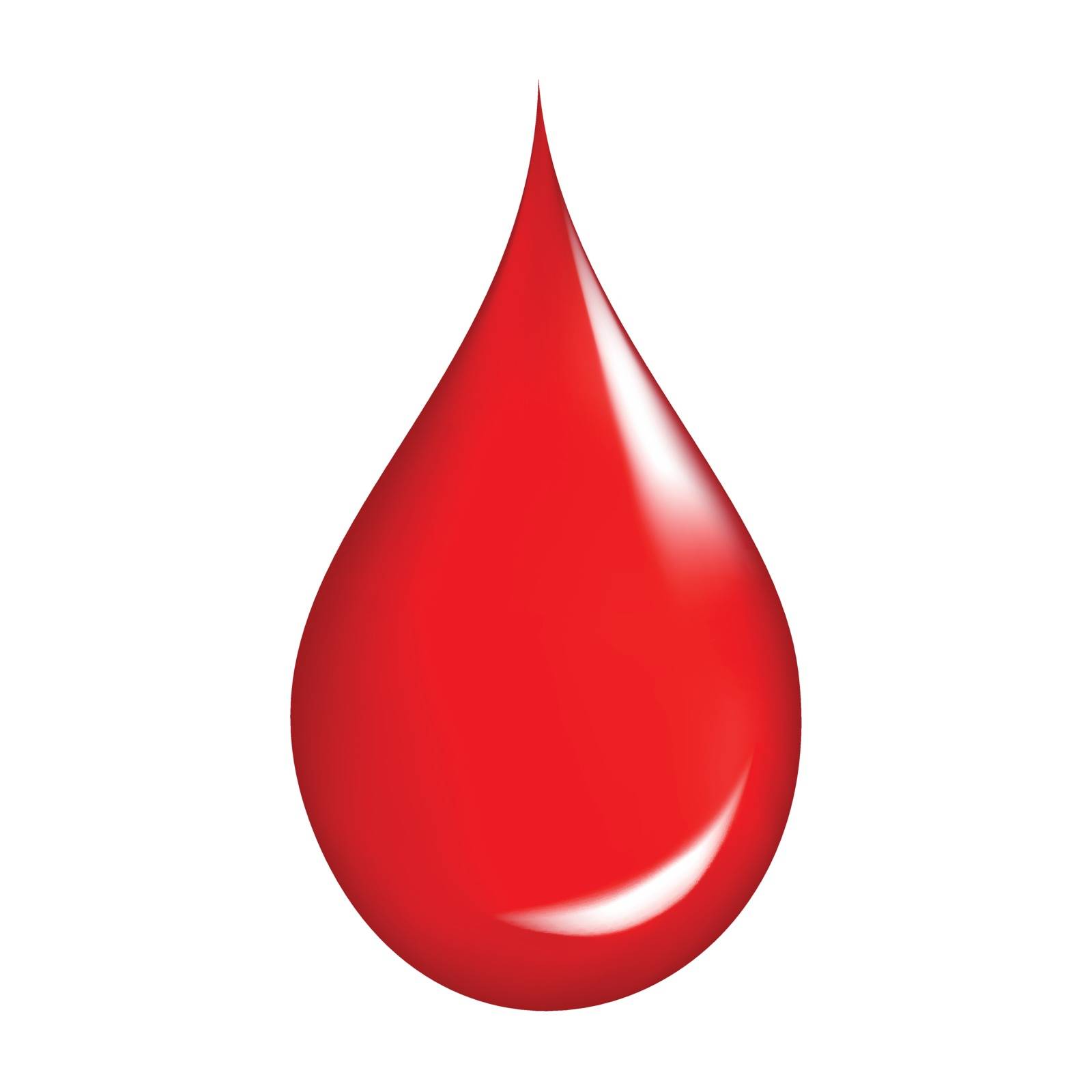 Red blood drop with lights. Health element on white isolated background.