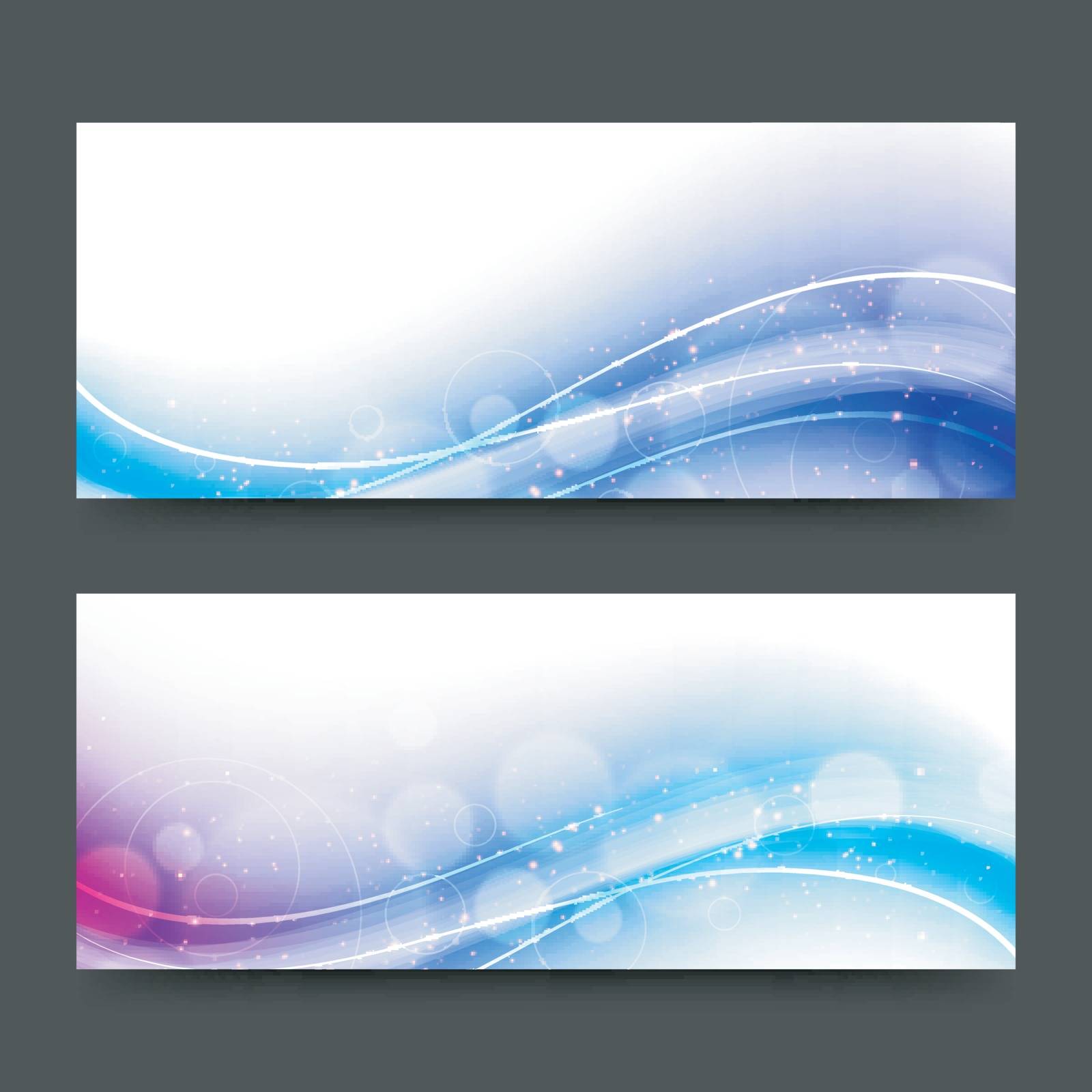 Website headers or banners set with glossy abstract waves design.