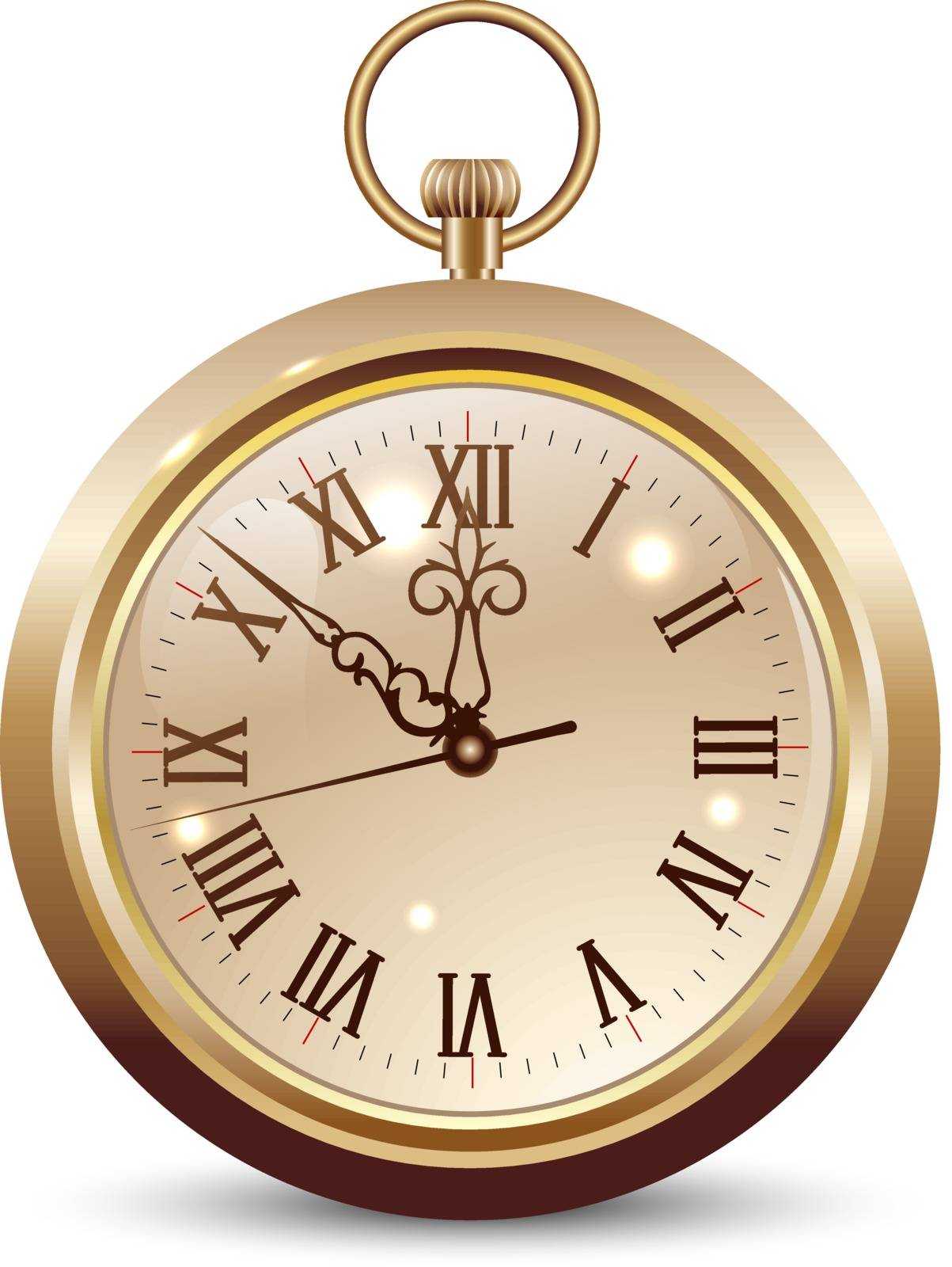 Pocket watch isolated on a white background. Design element. Pocket watch in gold color.