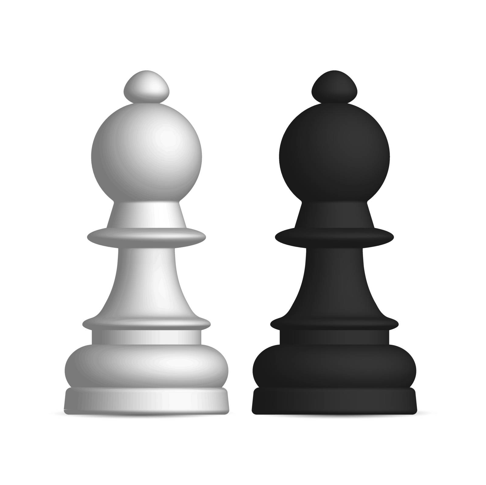 Photo realistic black and white chess piece bishop. Front wiev, vector illustration.