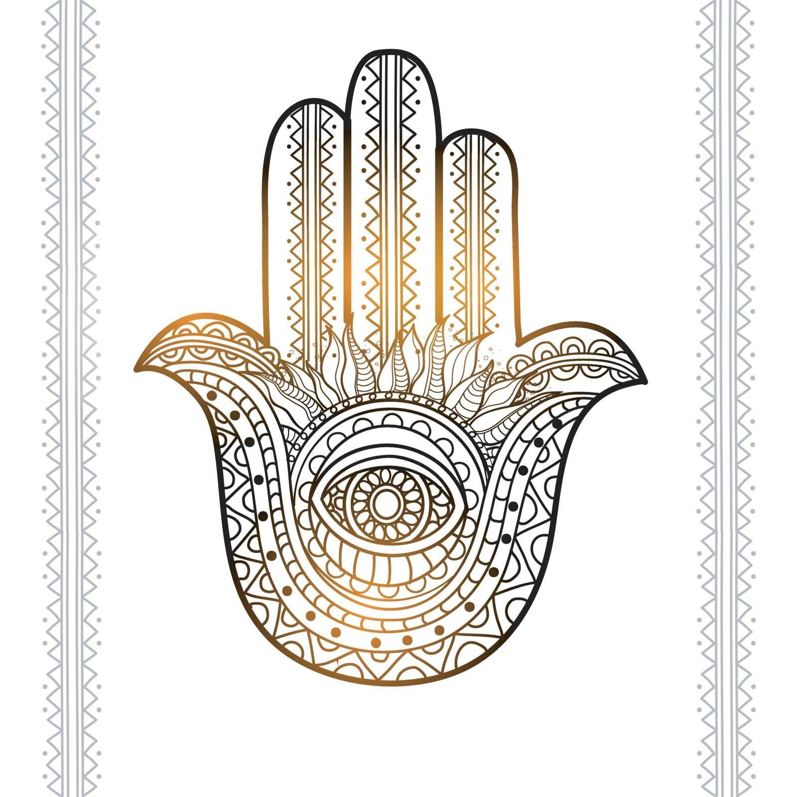 Glossy hand drawn illustration of Hamsa Hand with ethnic ornamental pattern, Creative Boho style element.