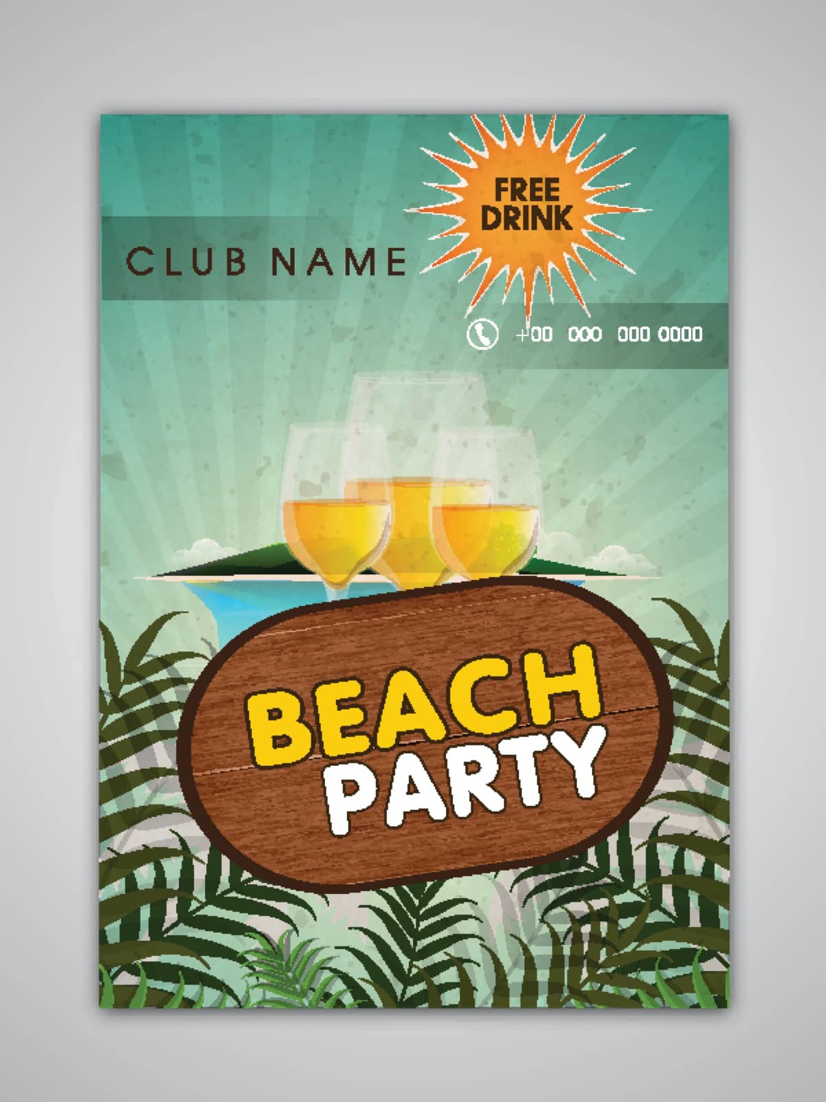 Vintage Template, Banner, Flyer or Invitation design for Beach Party celebration.