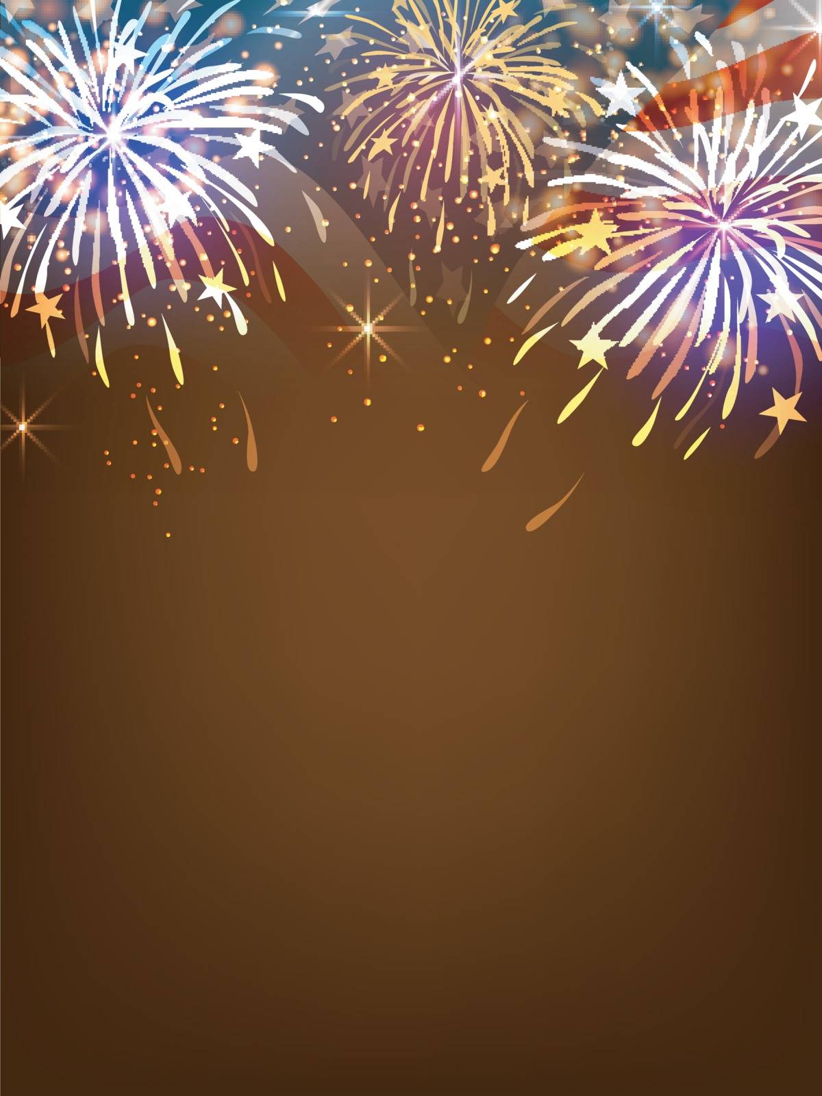 Sparkling fireworks explosion background with American Flag for 4th of July, Independence Day celebration.
