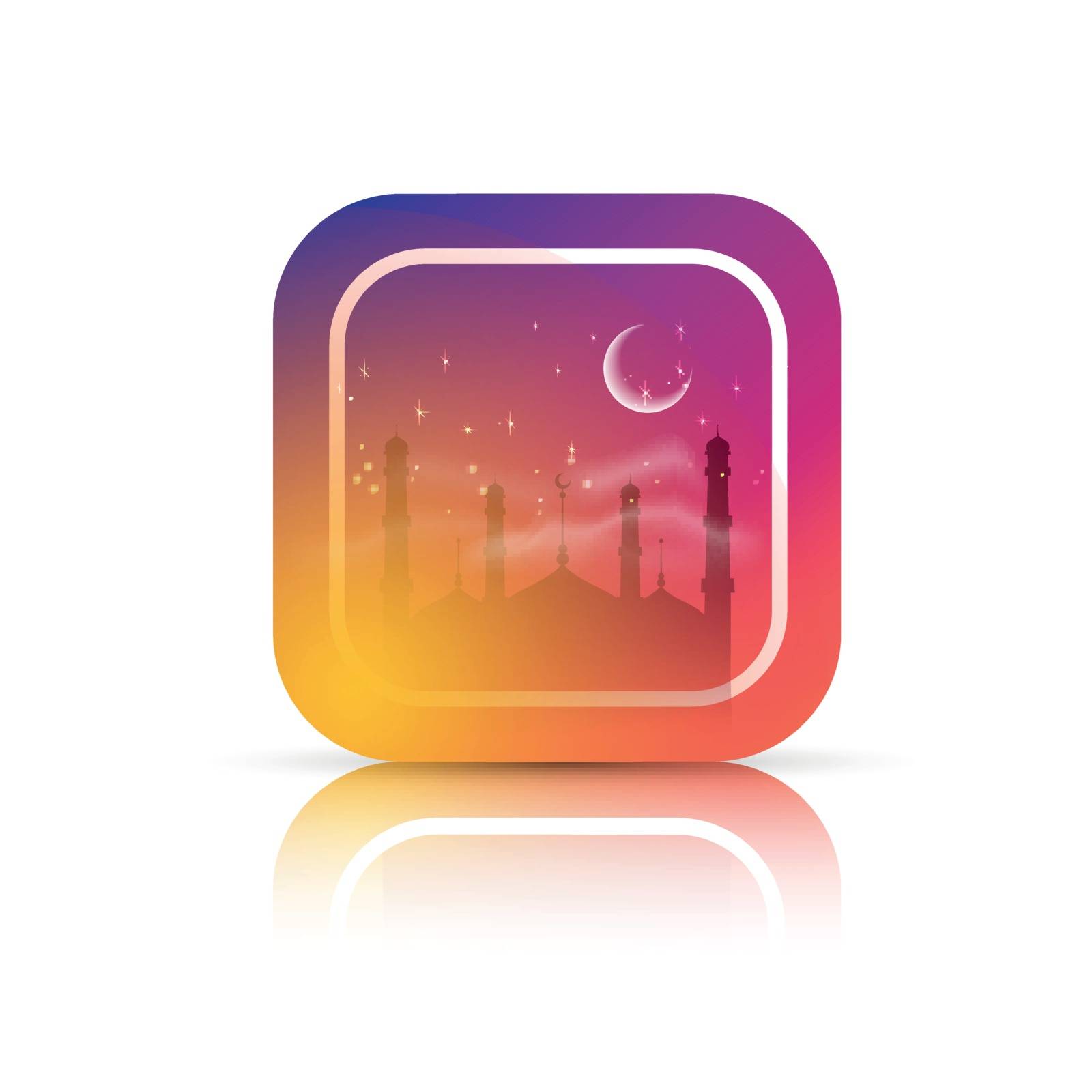 Silhouette of Mosque in starry moonlight night, Can be used as sticker, tag or label design for Muslim Community Festivals celebration.