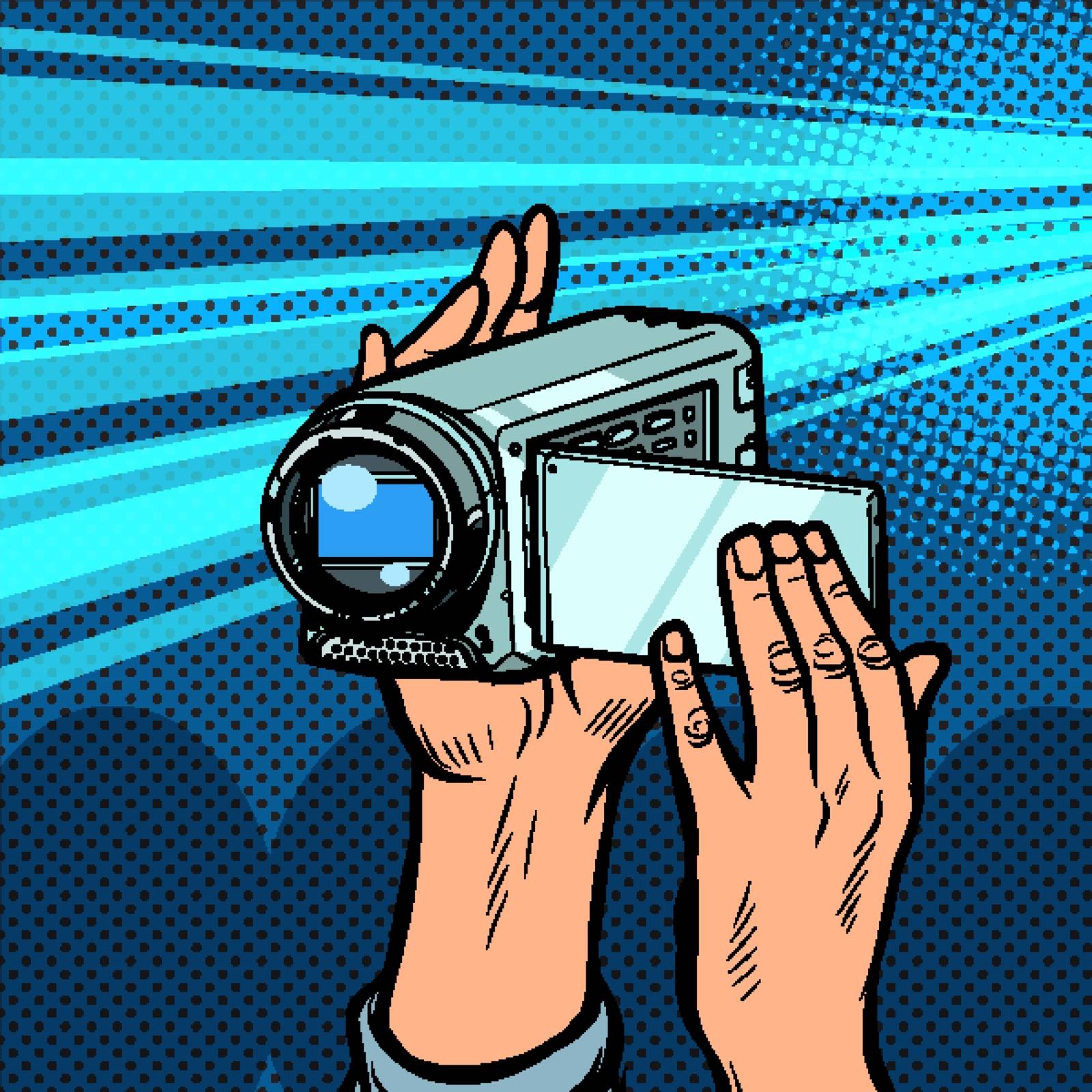 portable hand-held video camera. Pop art retro vector illustration kitsch vintage 50s 60s
