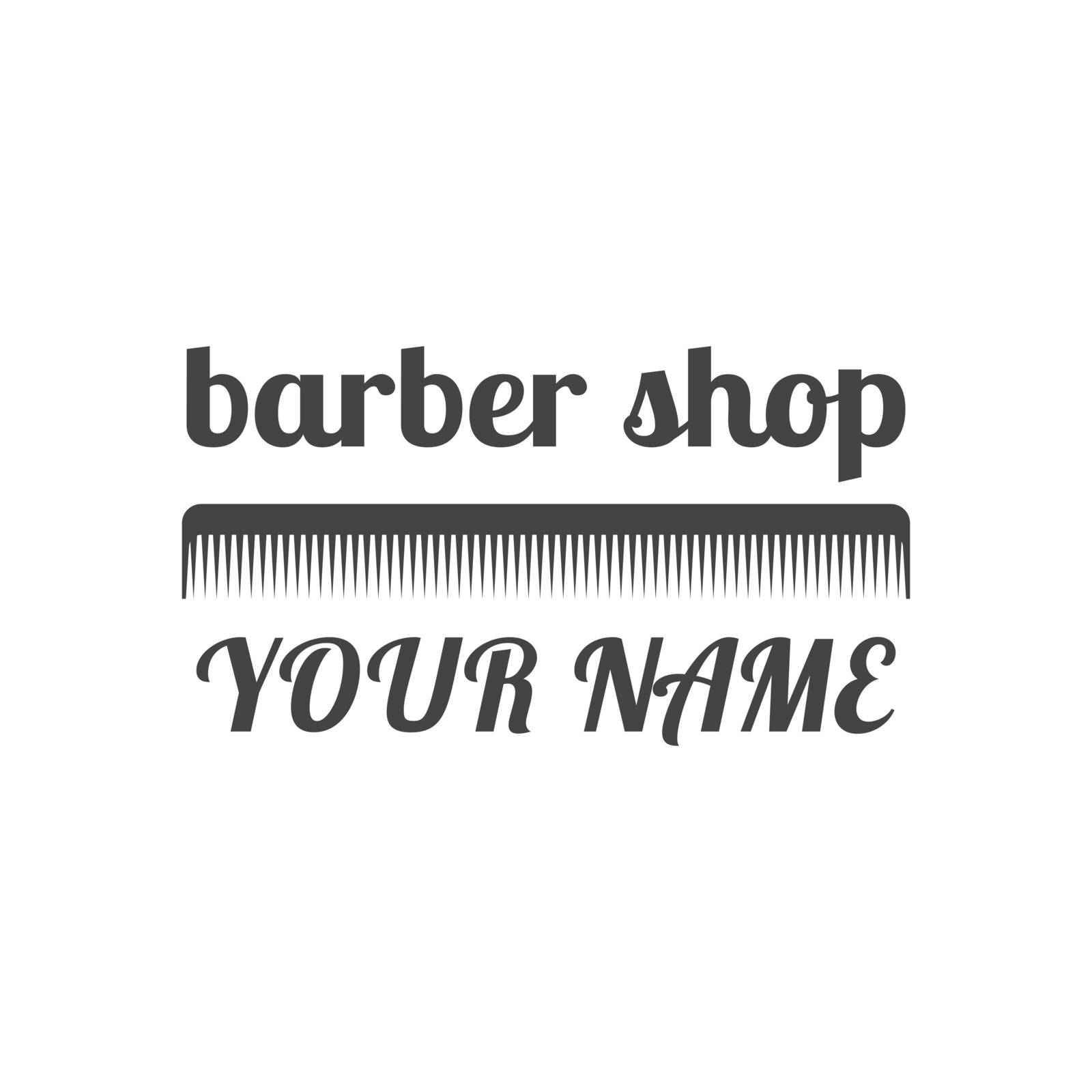 Grey emblem, logo, label for a barber shop, isolated on a white background. Vintage flat style, vector illustration.