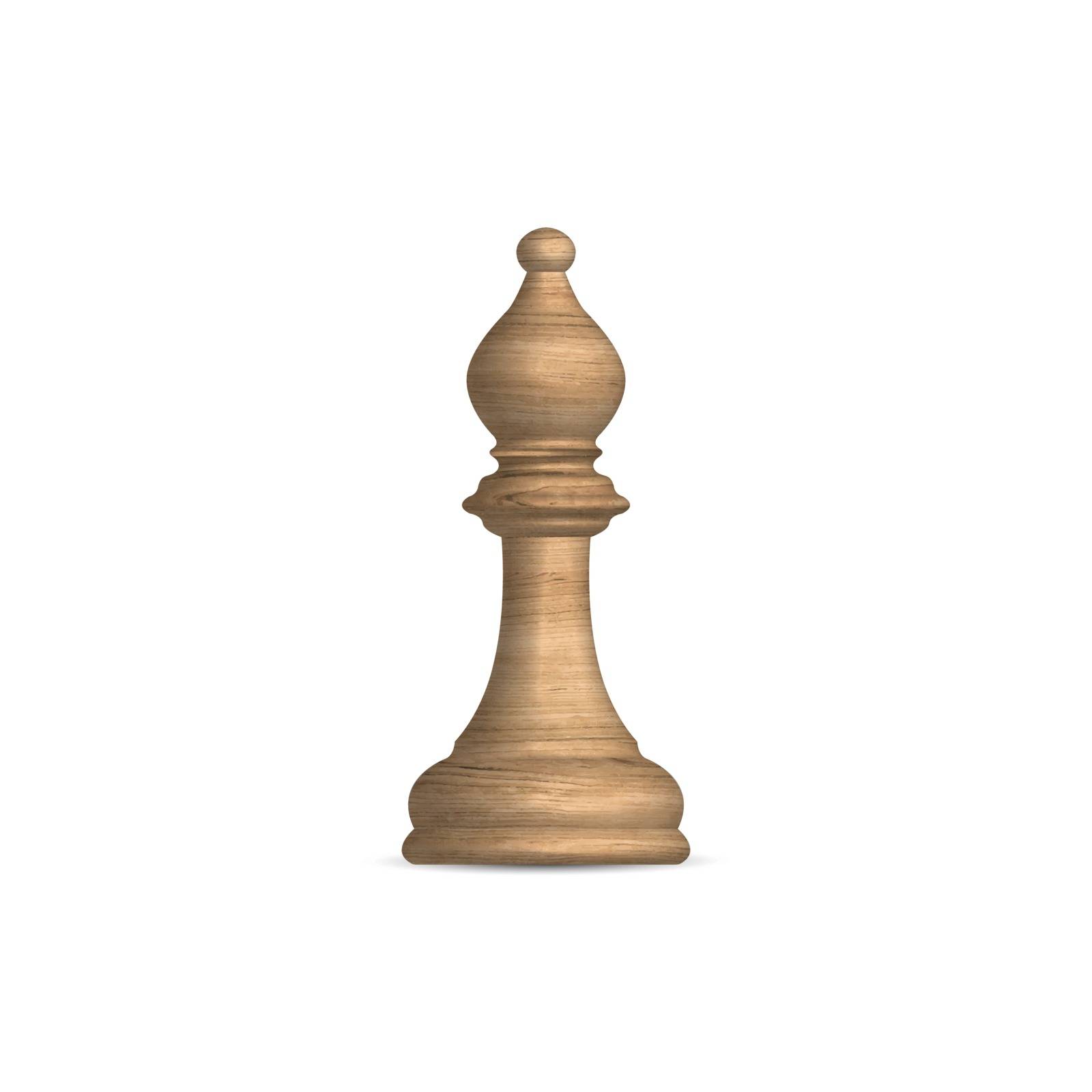 Wooden white chess piece bishop. Front view, vector illustration.