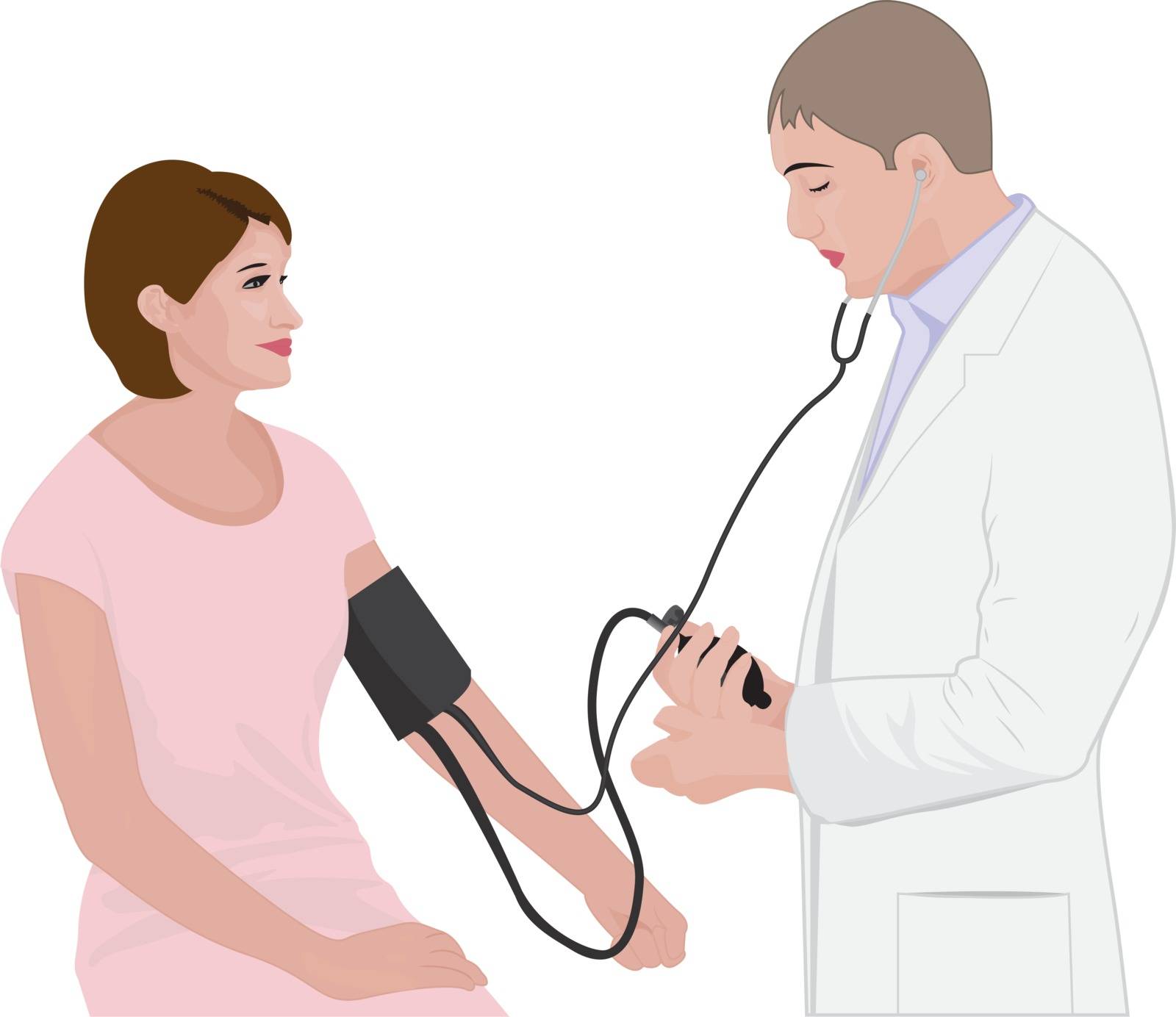 Blood pressure measuring  cardio exam  visit to a doctor vector illustration on a white background